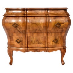 Italian Oyster Burl Olive Commode Bombe Chest
