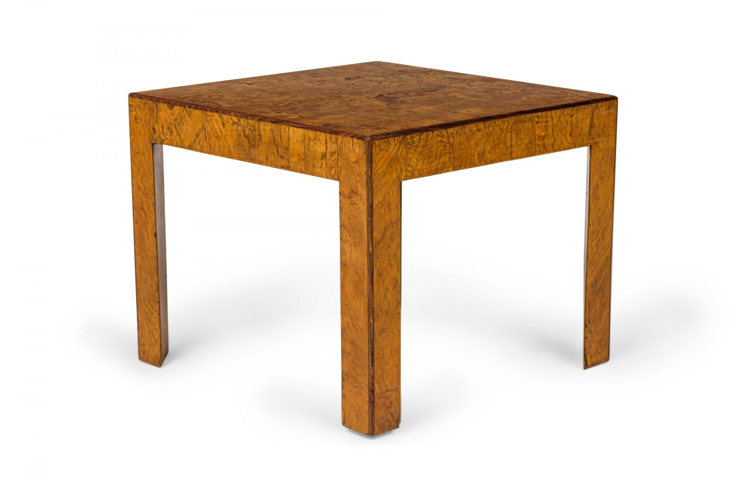 Italian Mid-Century square end / side table with oyster burl veneer.