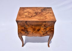Italian Oyster Burl Two Drawer Small Bomb'e Chest / Side Table