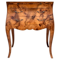 Italian Oyster Burl Two Drawer Small Bomb'e Chest / Side Table