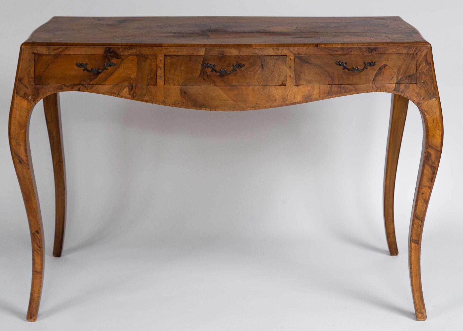 Neoclassical Italian Oyster Burlwood Console Table, 20th Century