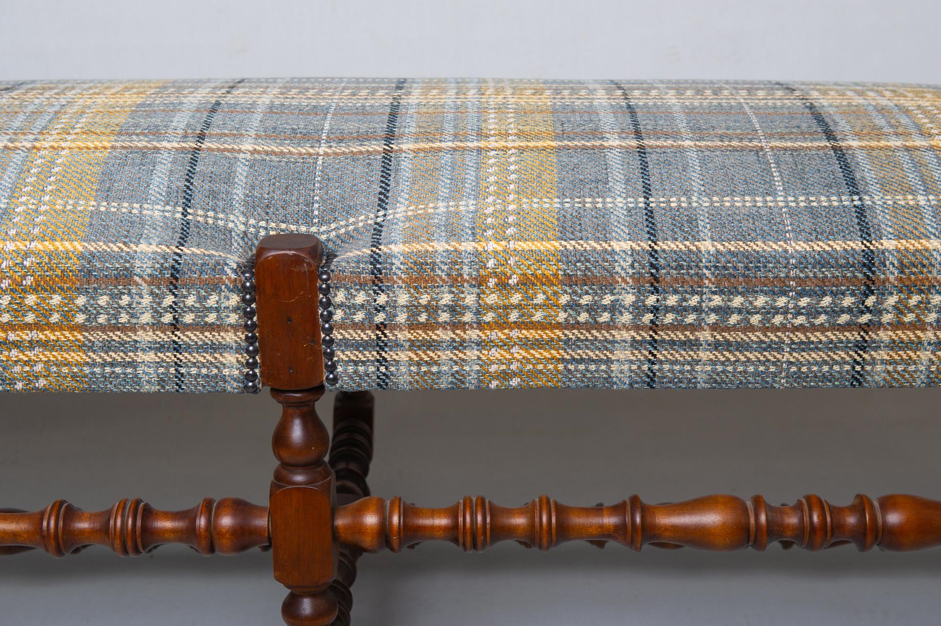 Walnut Italian Padded Old Bench For Sale