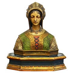 Italienische Farbe und vergoldete italienische Büste von Margherita De Valois nach Aristide Petrilli