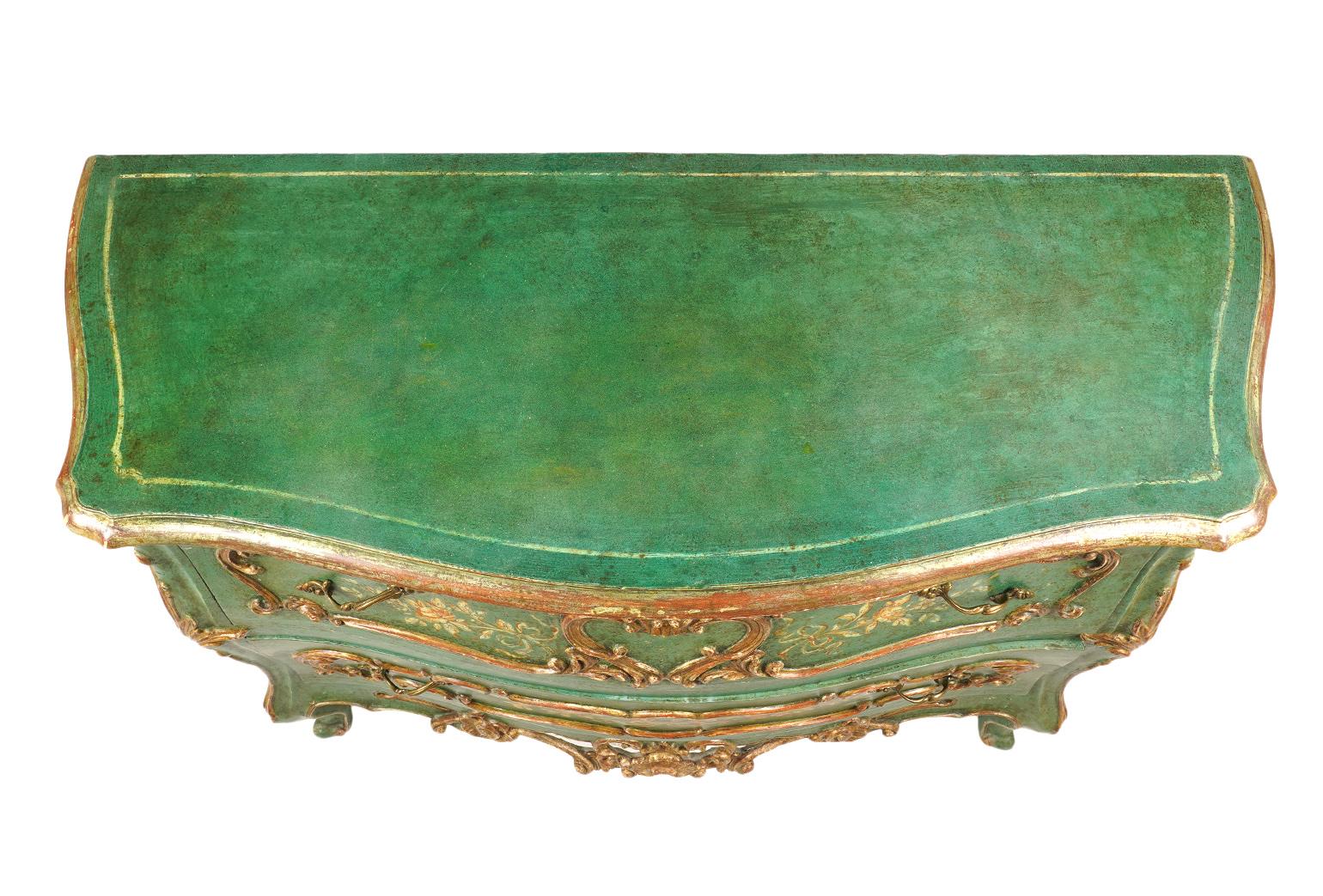 20th Century Italian Paint and Parcel Gilt Decorated Serpentine Front Rococo Style Commode