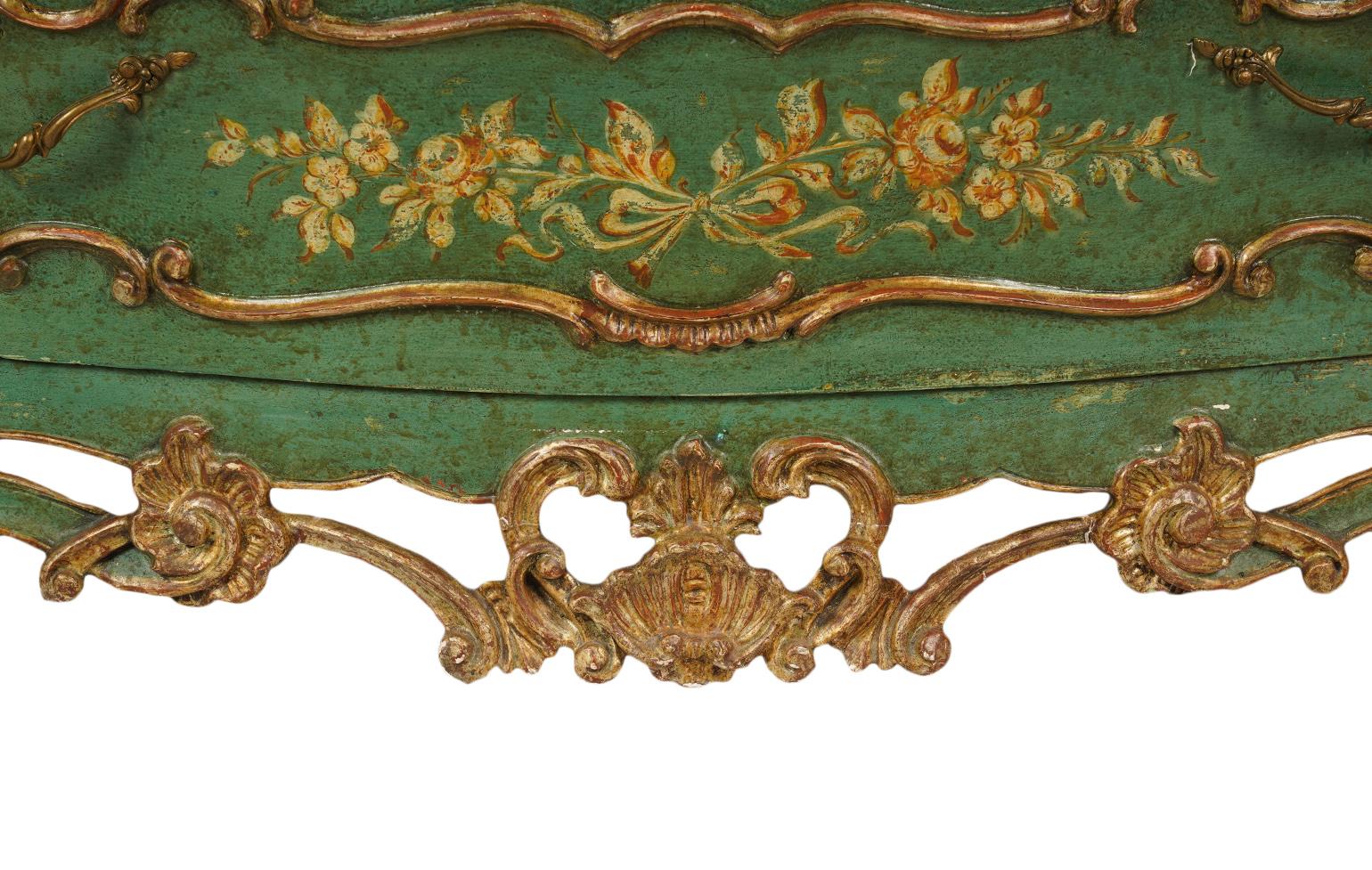 Italian Paint and Parcel Gilt Decorated Serpentine Front Rococo Style Commode 1