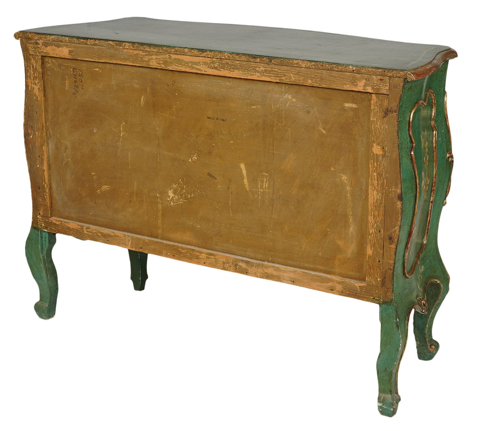 Italian Paint and Parcel Gilt Decorated Serpentine Front Rococo Style Commode 2
