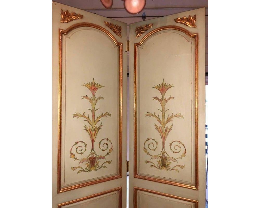 Wood Italian Paint Decorated & Parcel-Gilt Monumental Screen or Room Divider