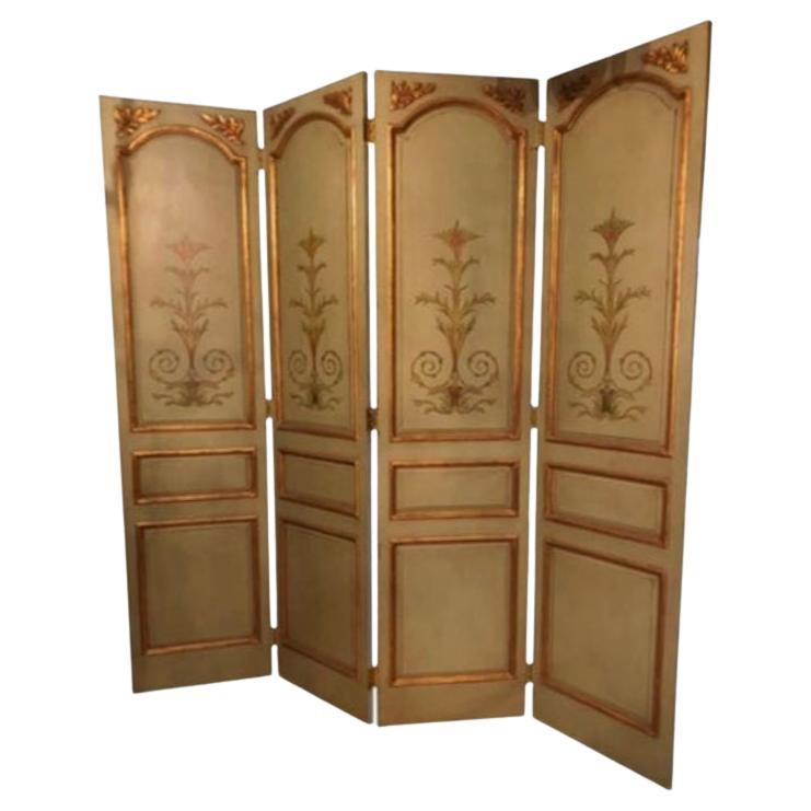 Italian Paint Decorated & Parcel-Gilt Monumental Screen or Room Divider