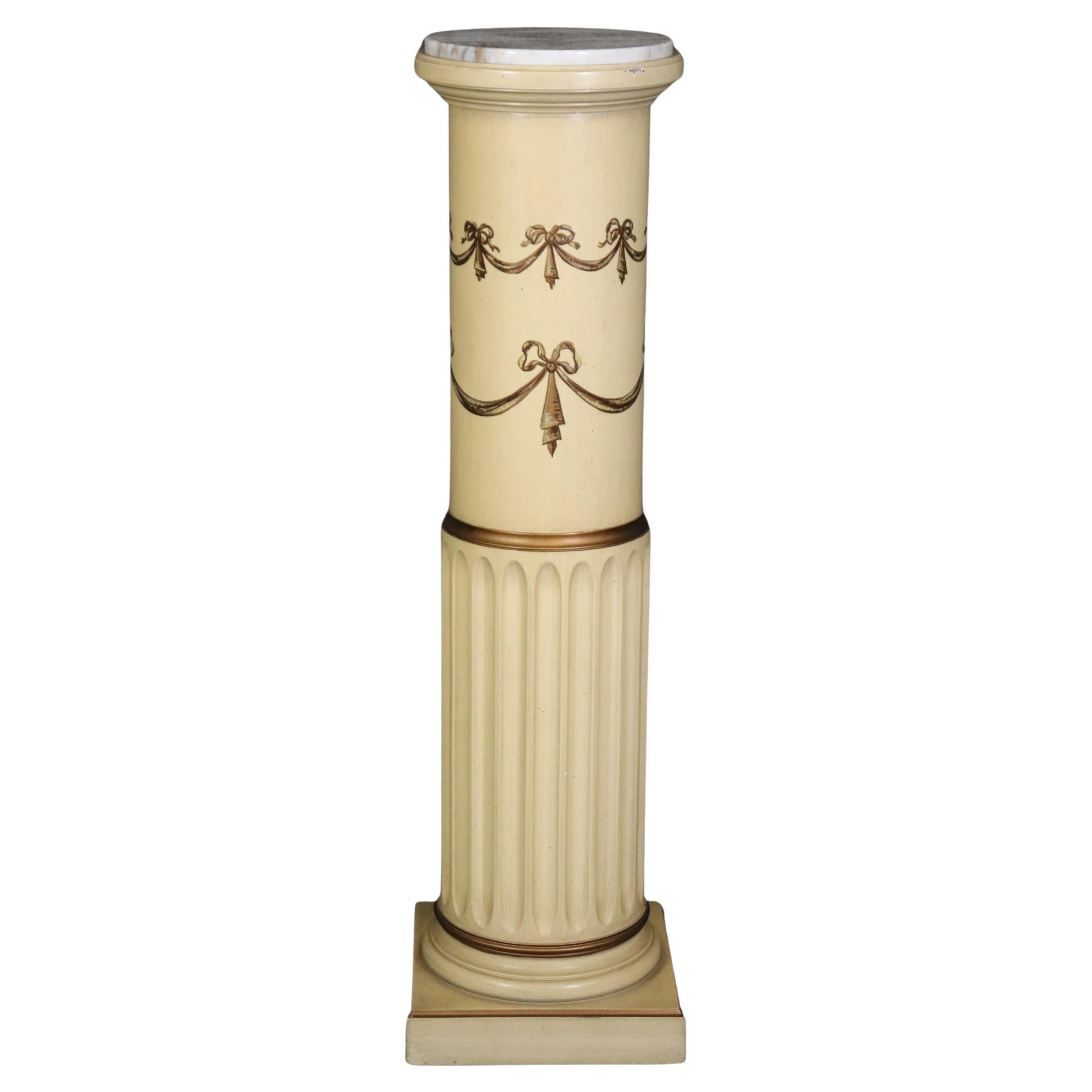 Italian Paint Decorated Stop-Fluted Pedestal with Marble Top For Sale