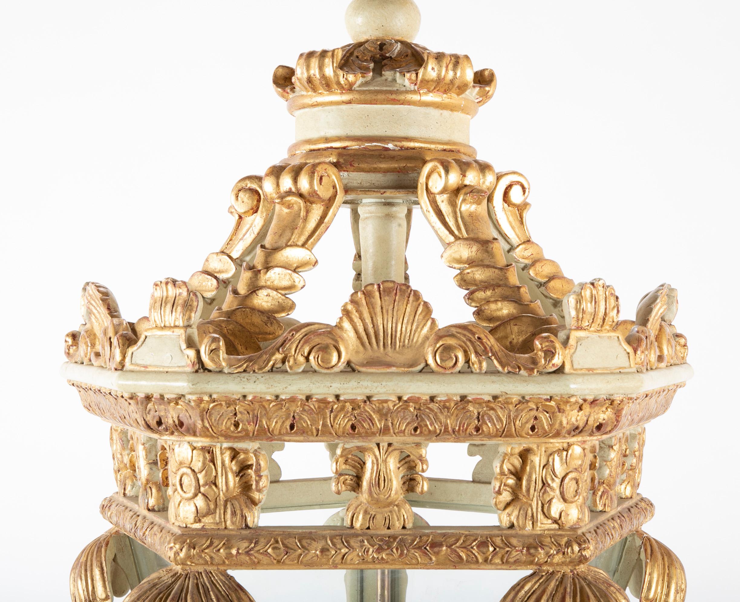 Gilt Italian Painted and Gilded Five-Sided Lantern For Sale