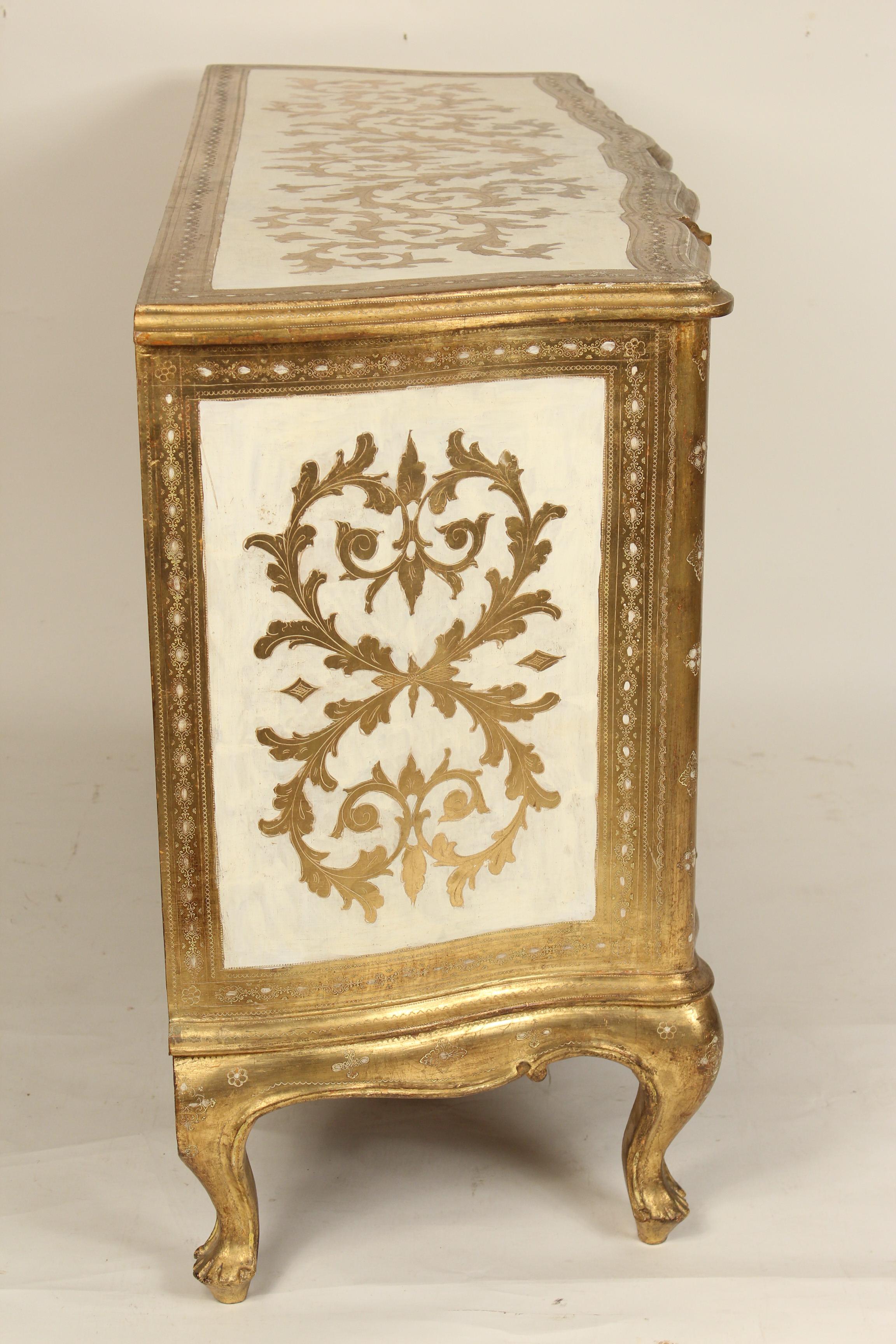 Late 20th Century Italian Painted and Gilt Decorated Louis XV Style Dresser / Chest