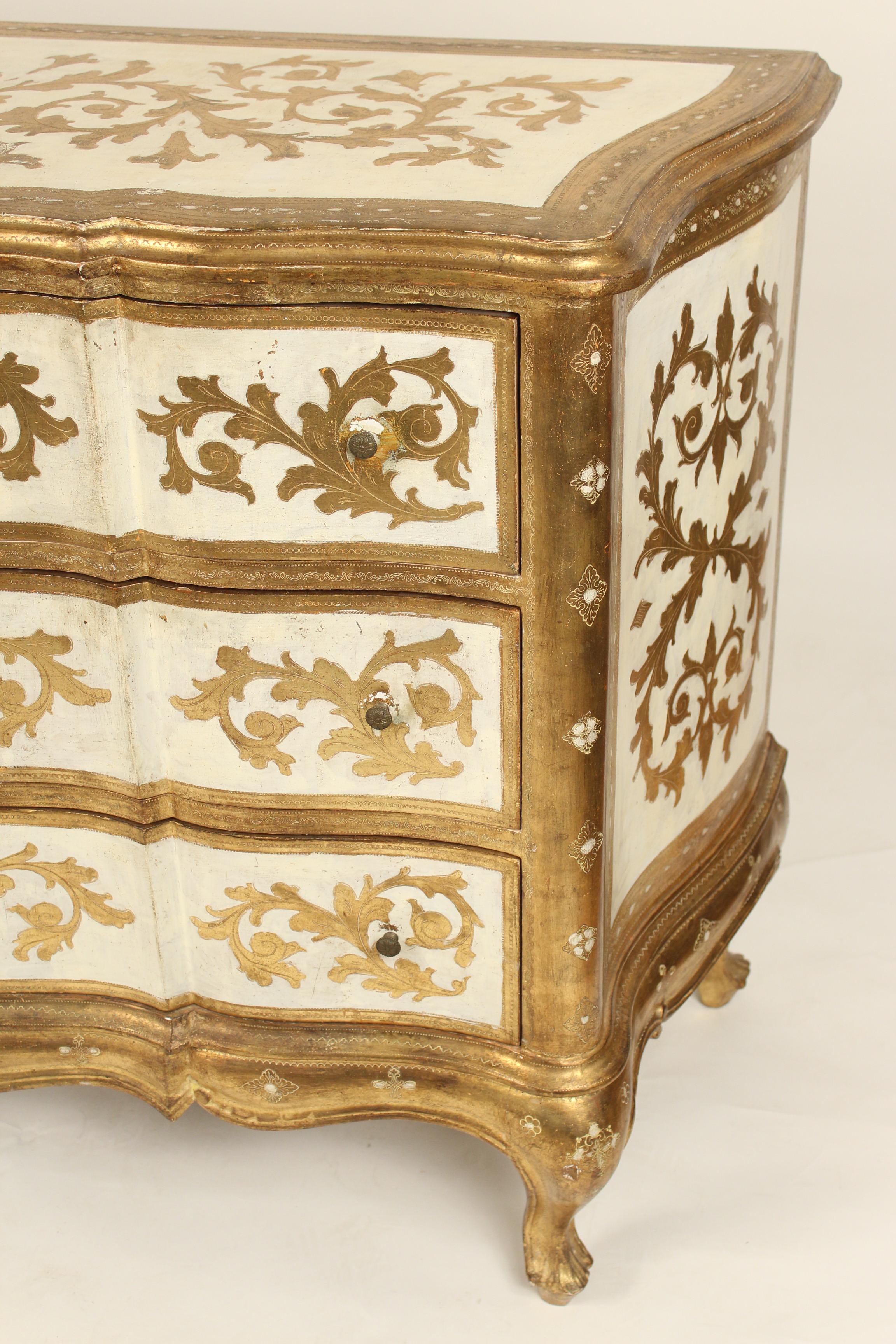 Wood Italian Painted and Gilt Decorated Louis XV Style Dresser / Chest