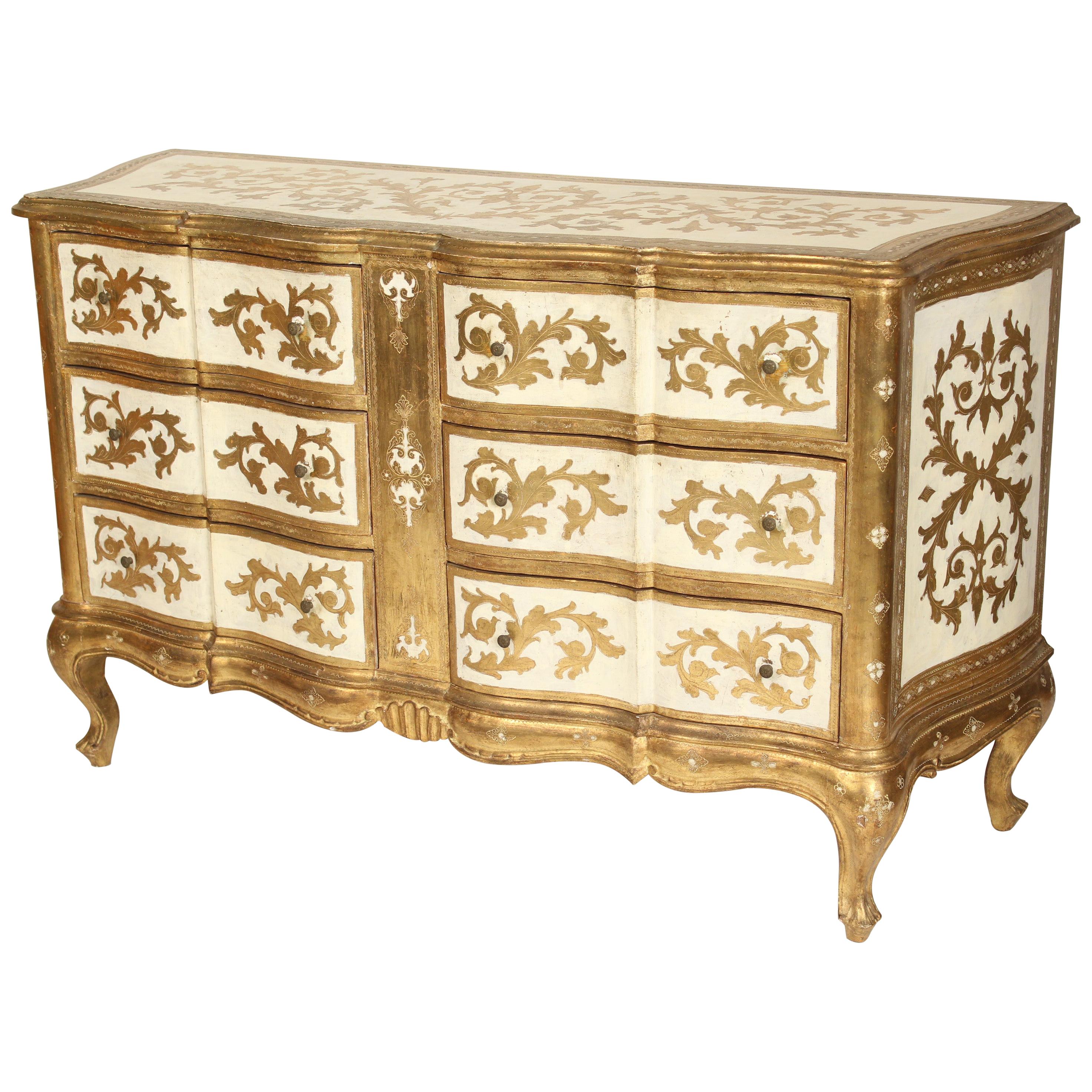 Italian Painted and Gilt Decorated Louis XV Style Dresser / Chest