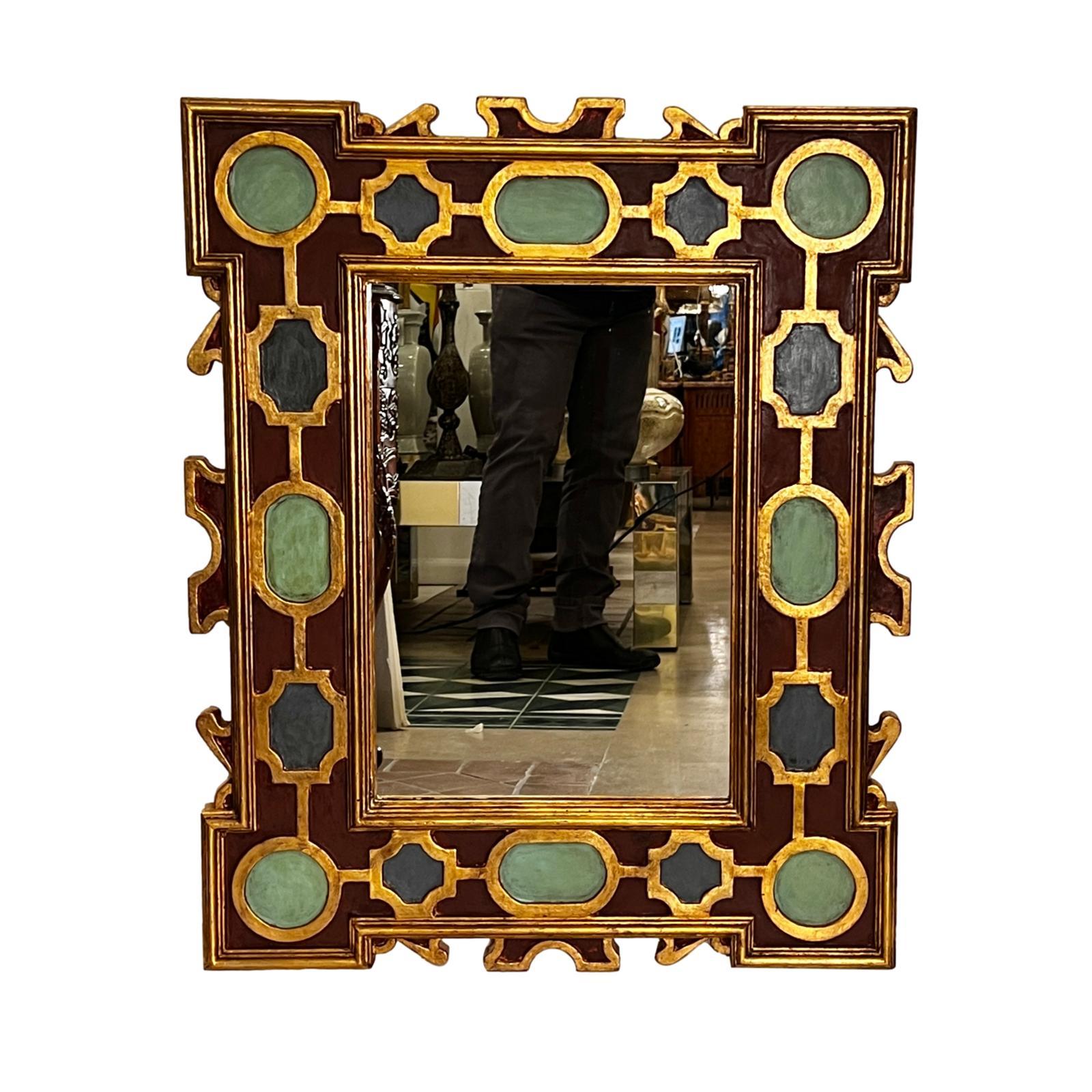 Wood Italian Painted and Gilt Mirror For Sale