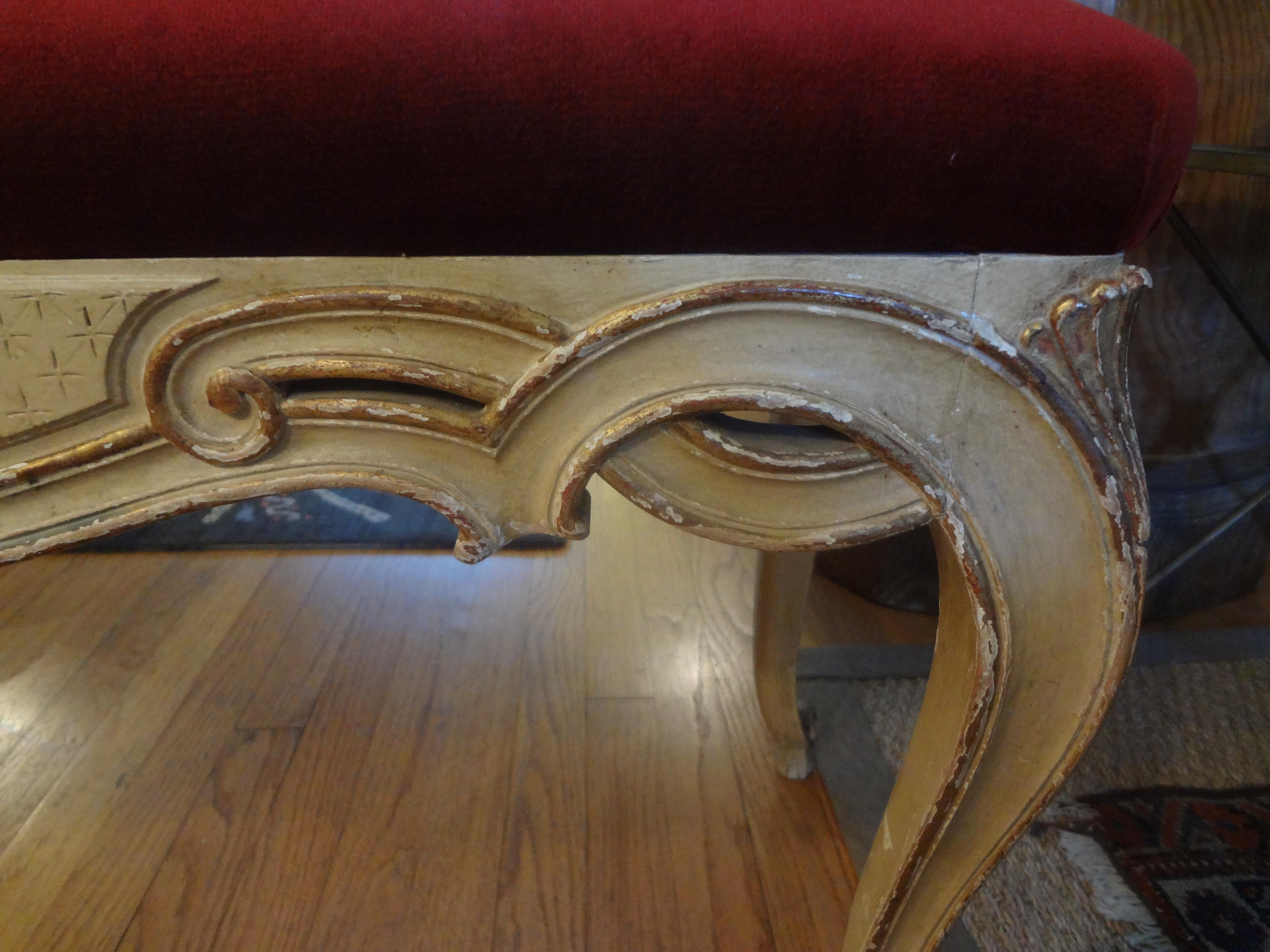 Wood Italian Painted and Giltwood Bench, circa 1920