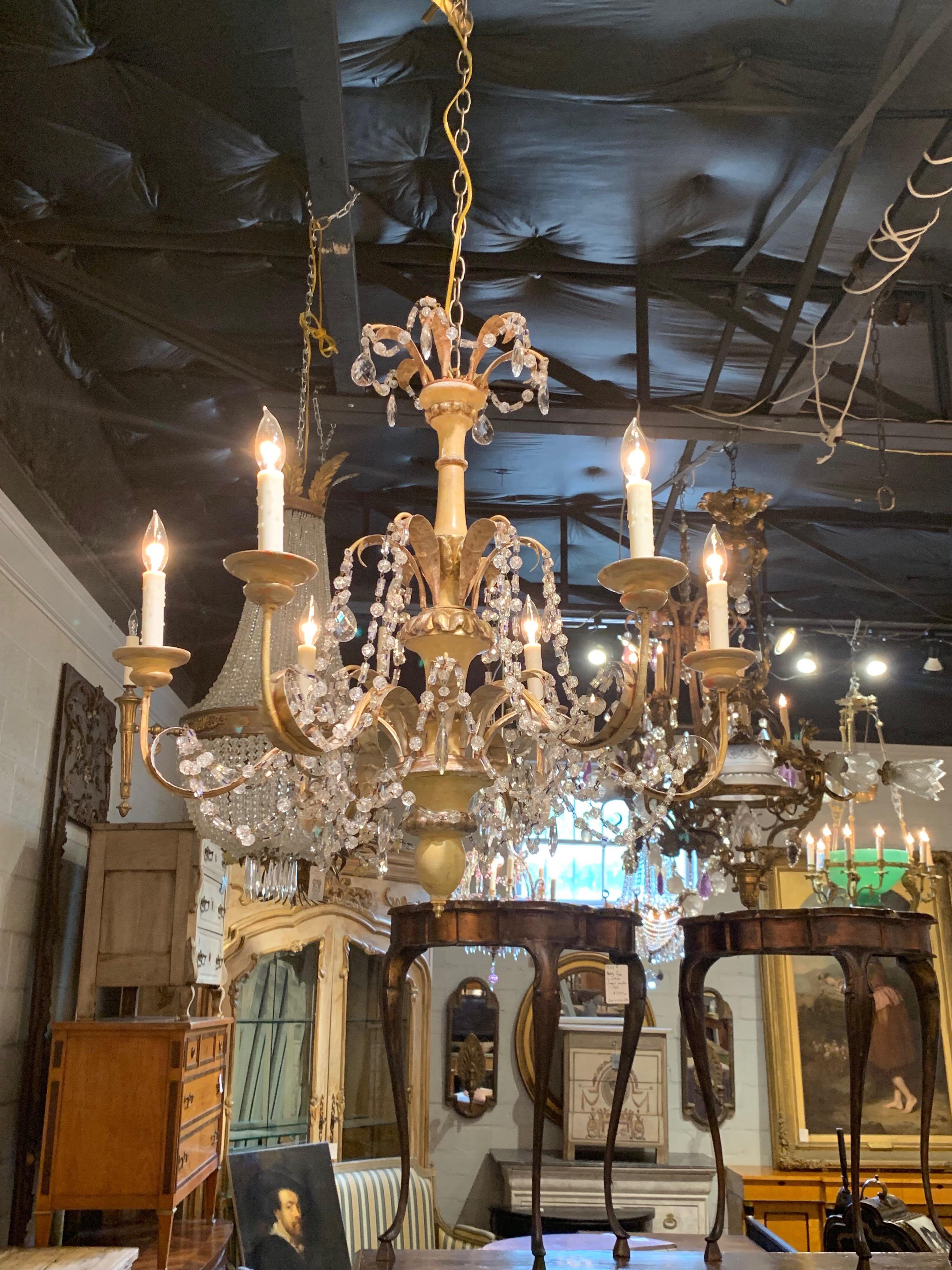 Italian Painted and Giltwood 6-Light Chandelier In Good Condition In Dallas, TX