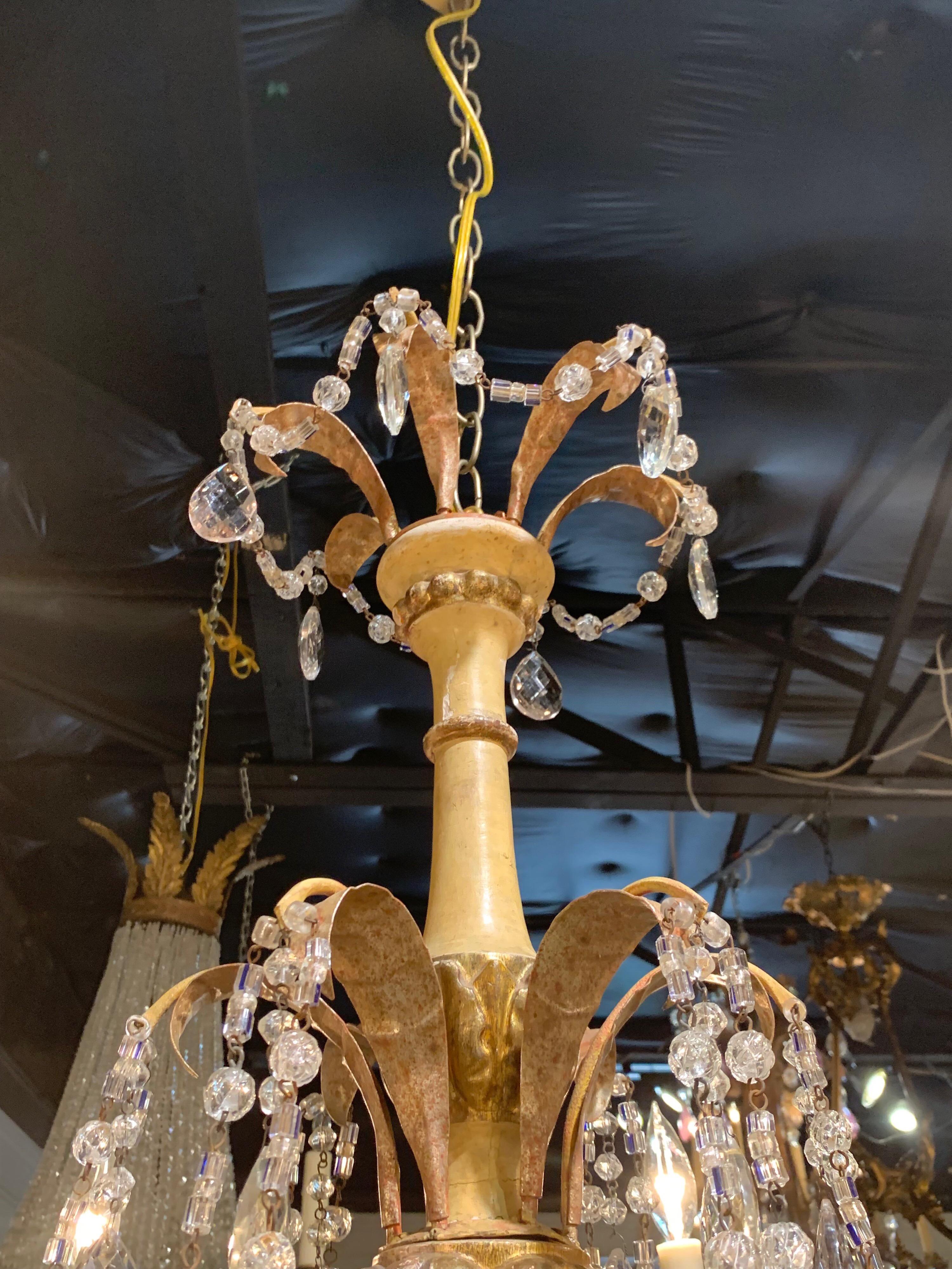 20th Century Italian Painted and Giltwood 6-Light Chandelier