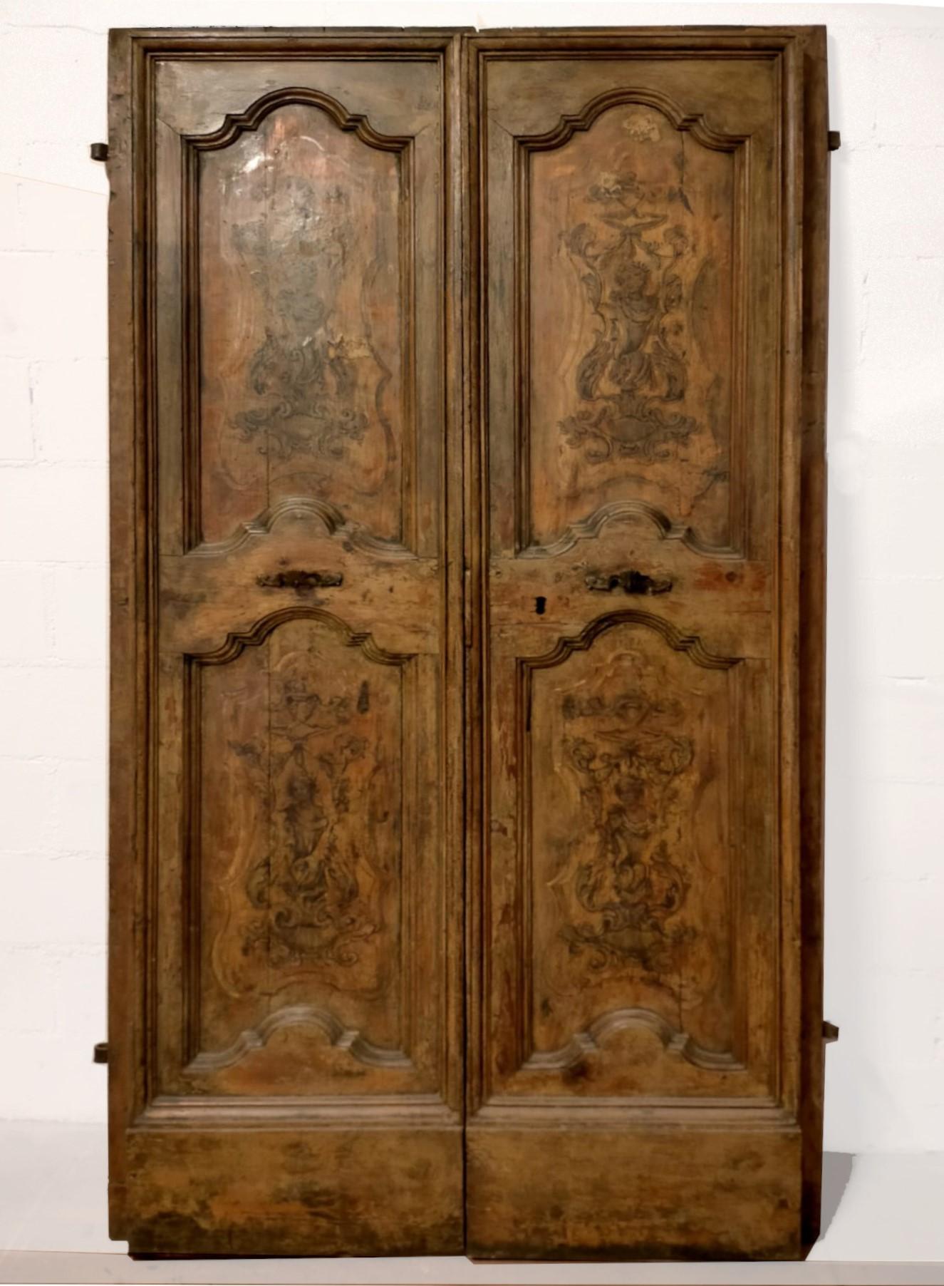 Wood Italian Painted and Lacquered 1700s Door and All Authentic For Sale