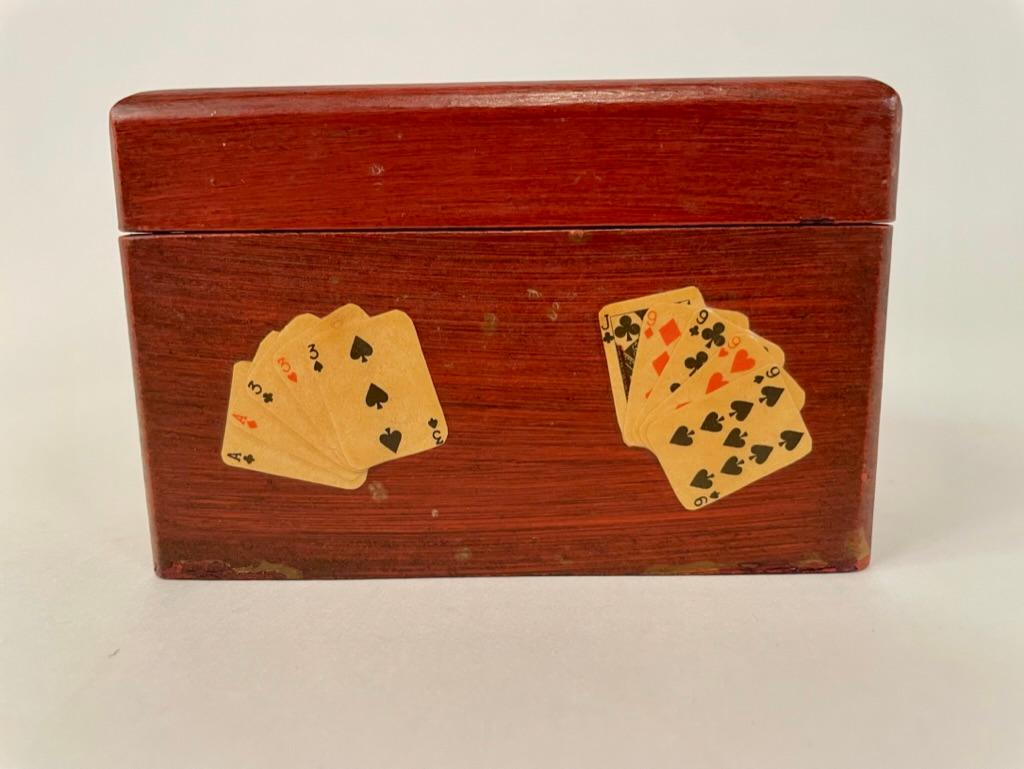 Découpage Boîte à cartes à jouer italienne peinte et laquée, vers 1900 en vente
