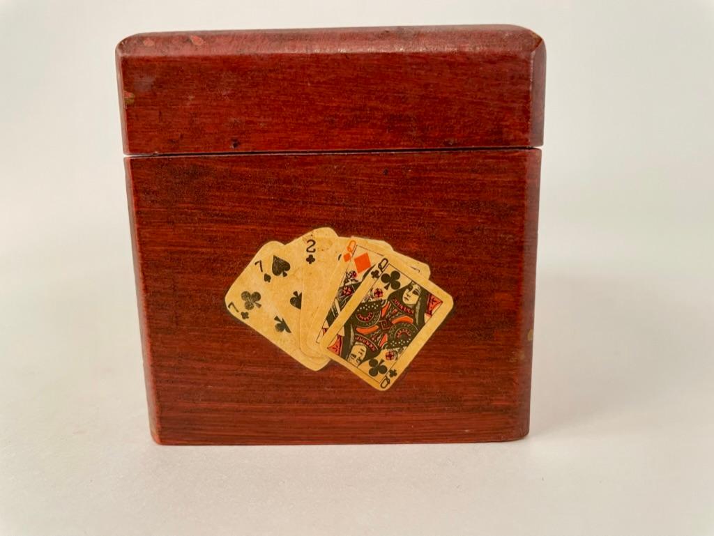 Découpage Italian Painted and Lacquered Playing Card Box, circa 1900 For Sale