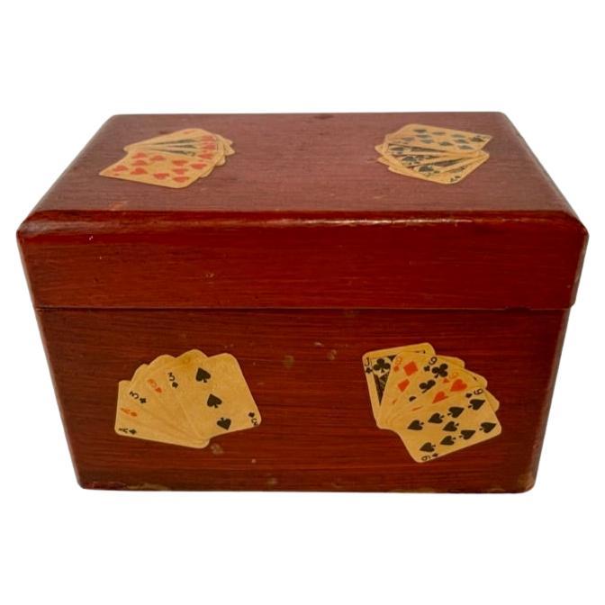 Italienische bemalte und lackierte Spielkartenbox, um 1900