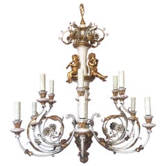 Vintage Italian Painted and Parcel-Gilt Carved Wood Chandelier