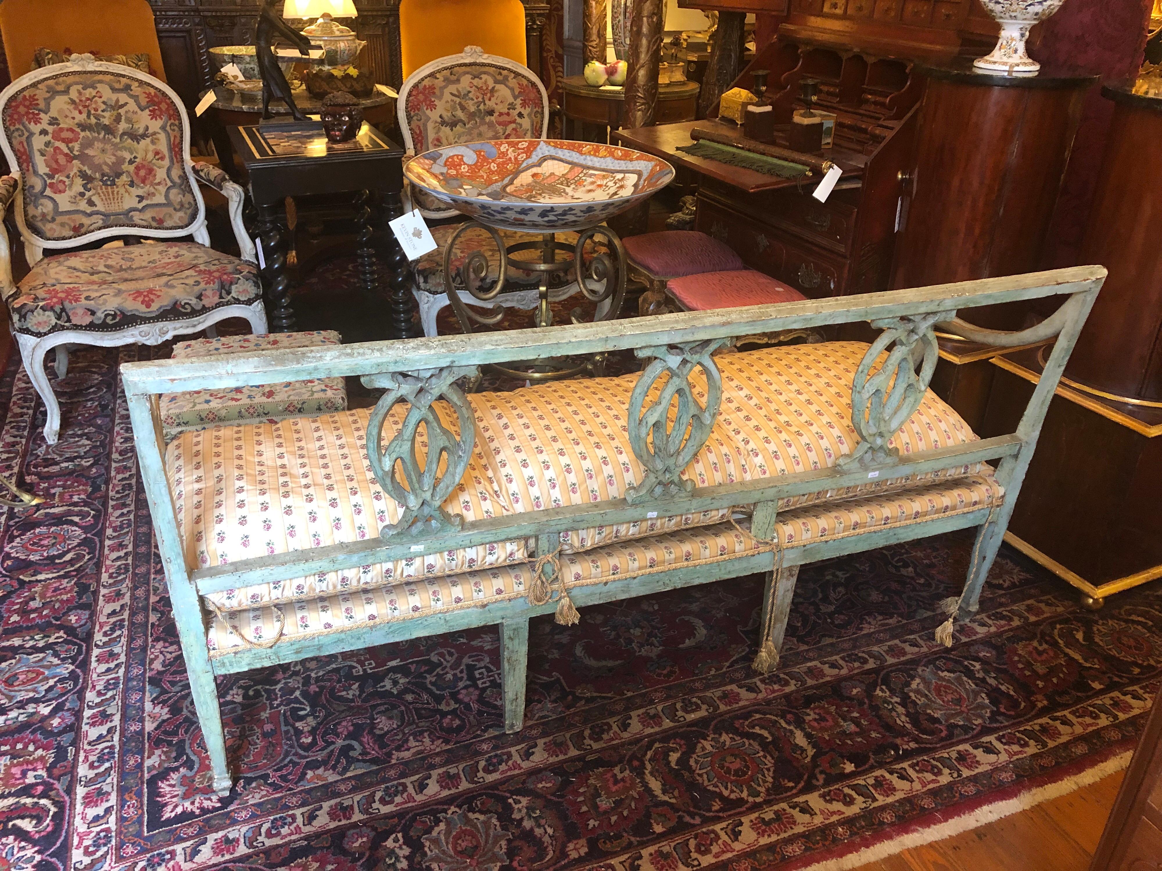 18th Century and Earlier Italian painted and parcel Gilt Chair back Bench