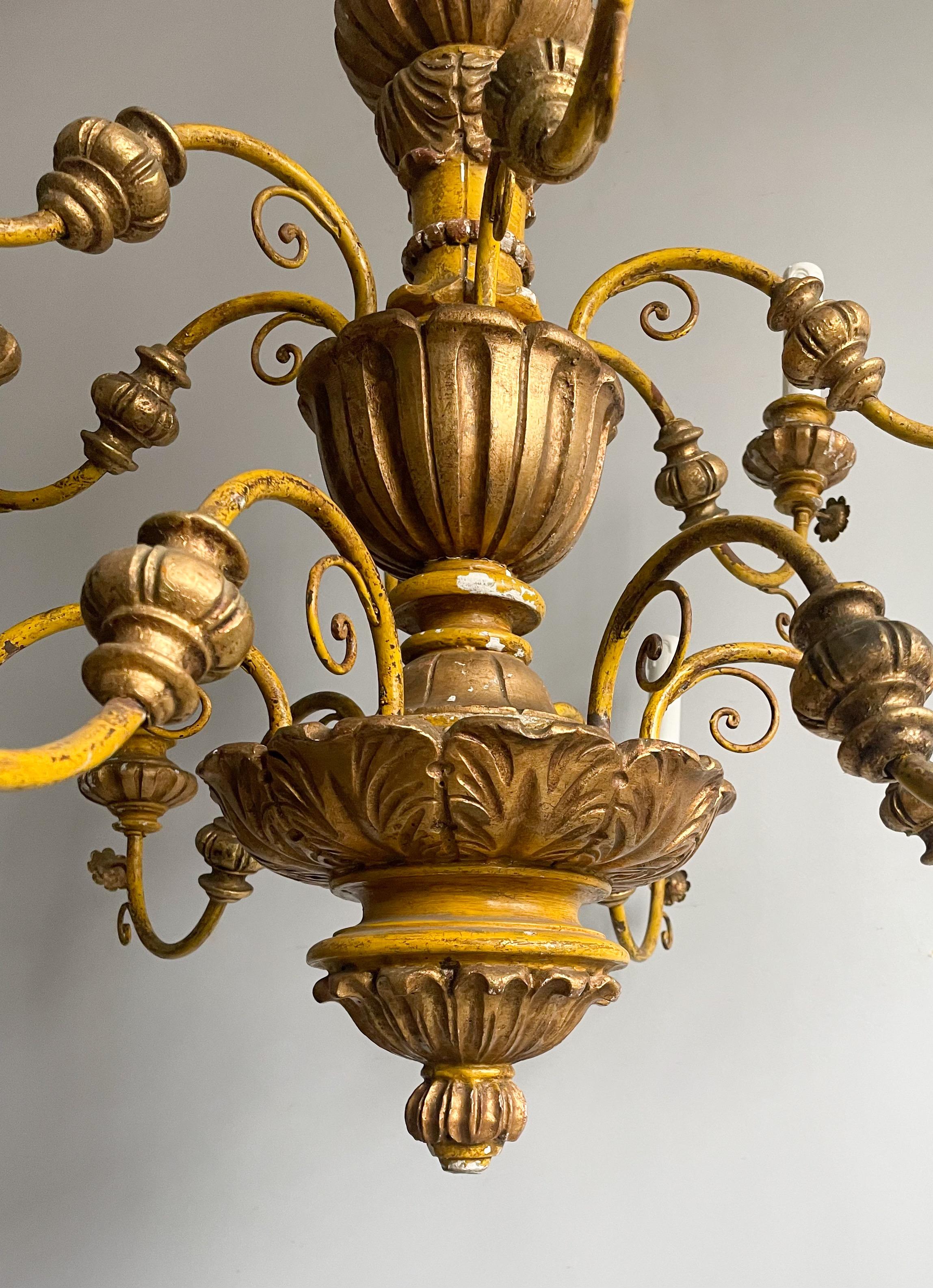 Mid-20th Century Italian Painted and Parcel-Gilt Chandelier