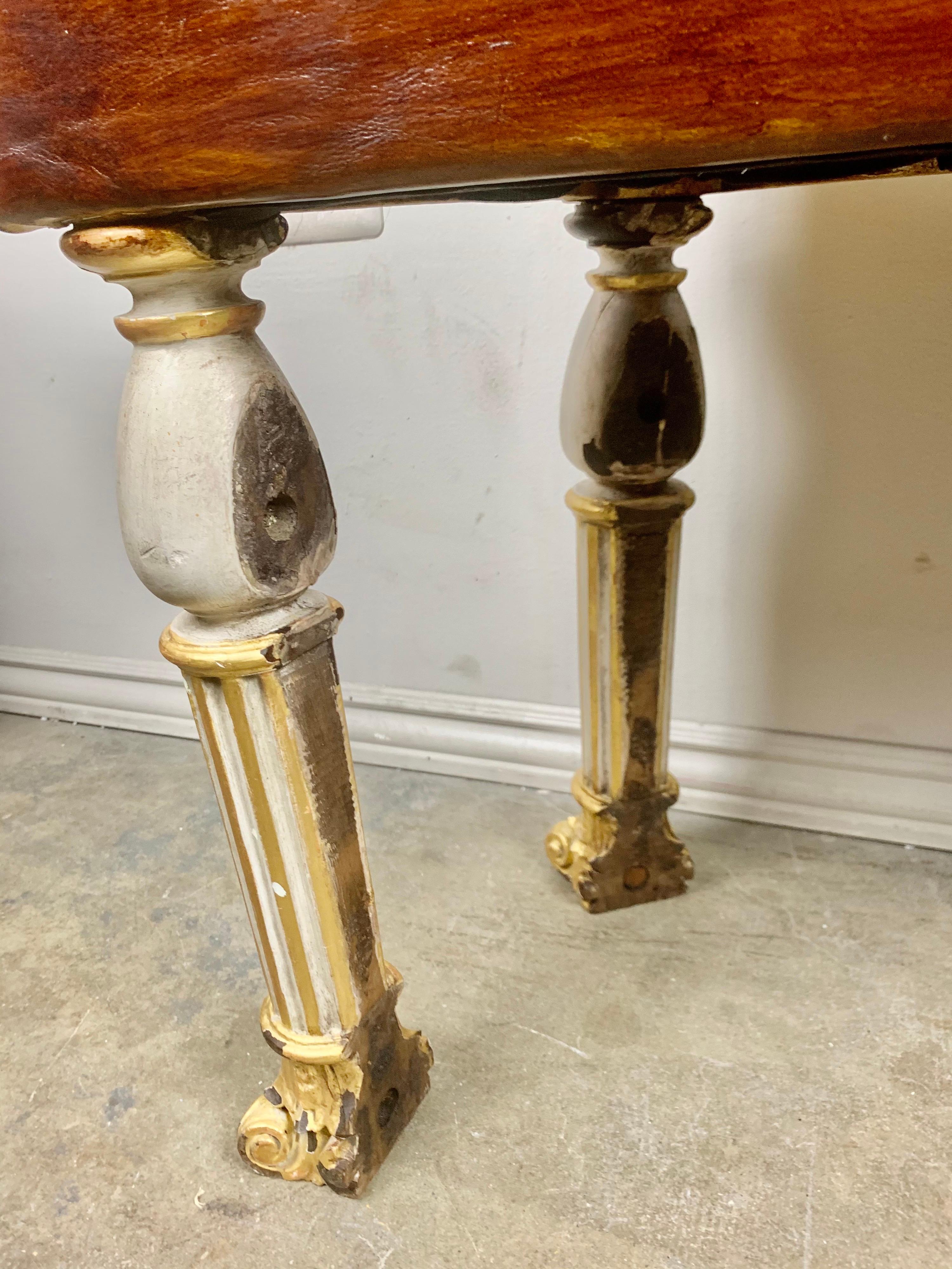 Italian Painted and Parcel Gilt Leather Bench For Sale 7
