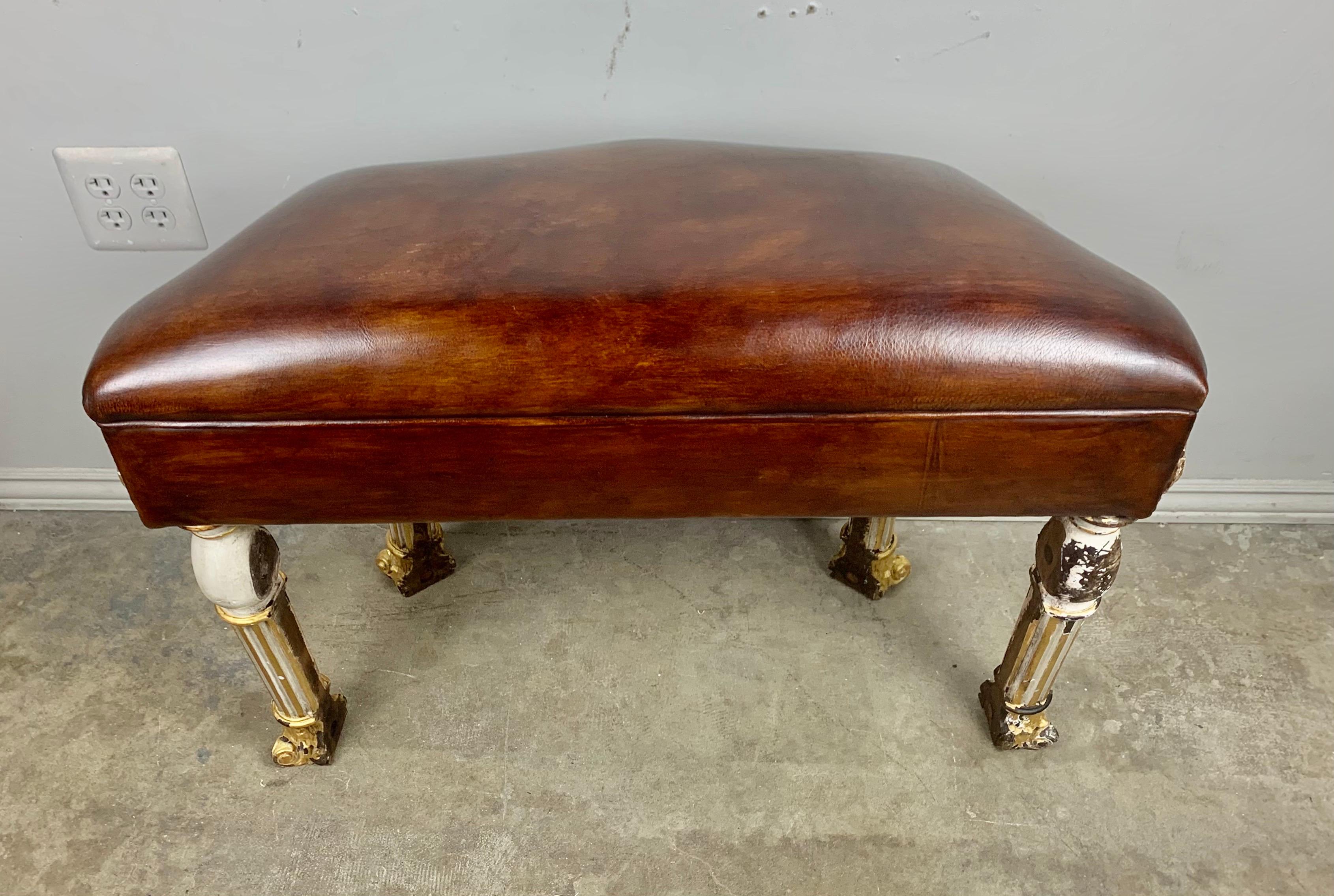 Italian Painted and Parcel Gilt Leather Bench For Sale 8