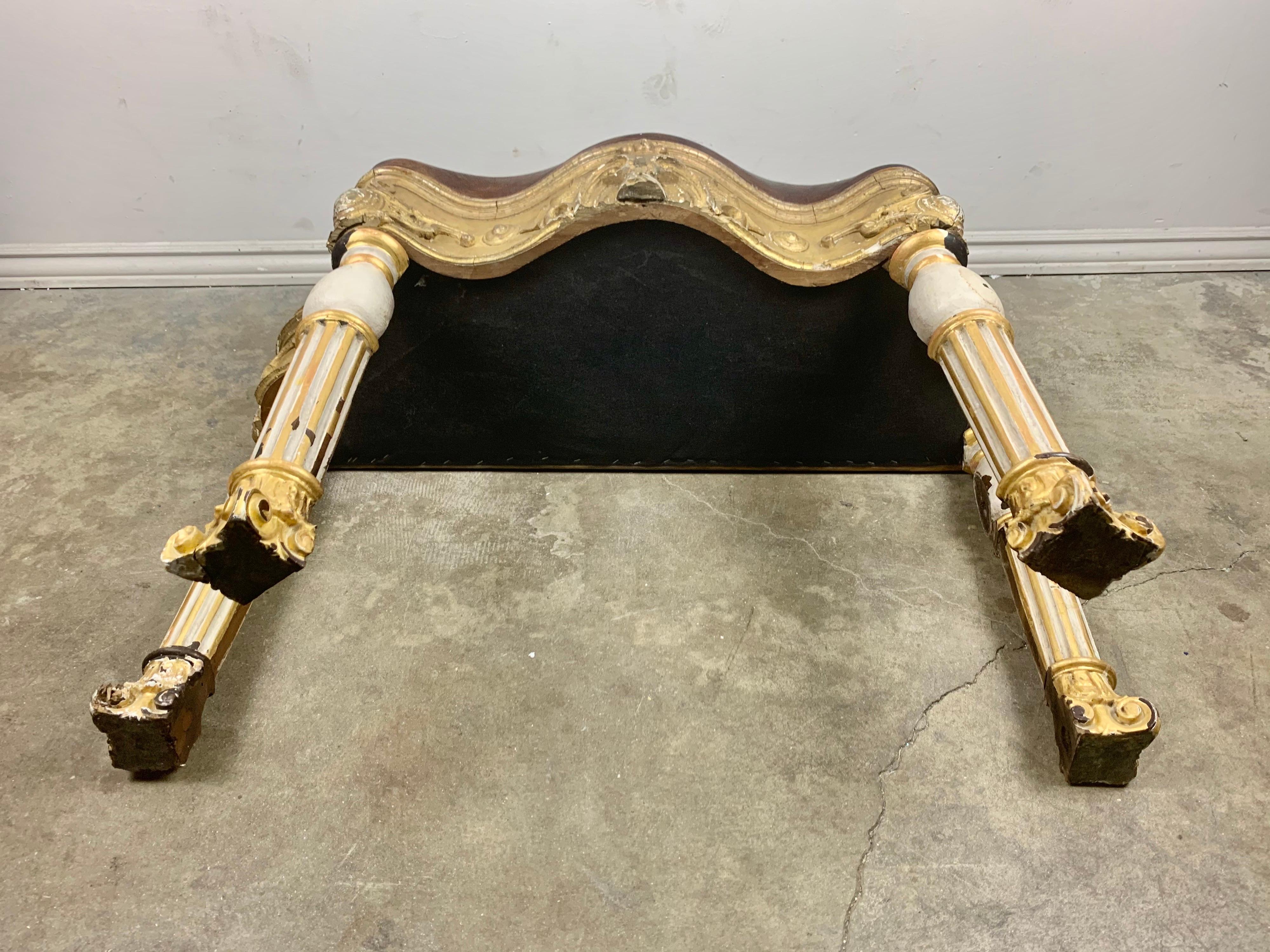 Italian Painted and Parcel Gilt Leather Bench For Sale 9