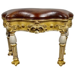 Italian Painted and Parcel Gilt Leather Bench