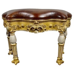 Banc italien en cuir peint et doré à la parcelle