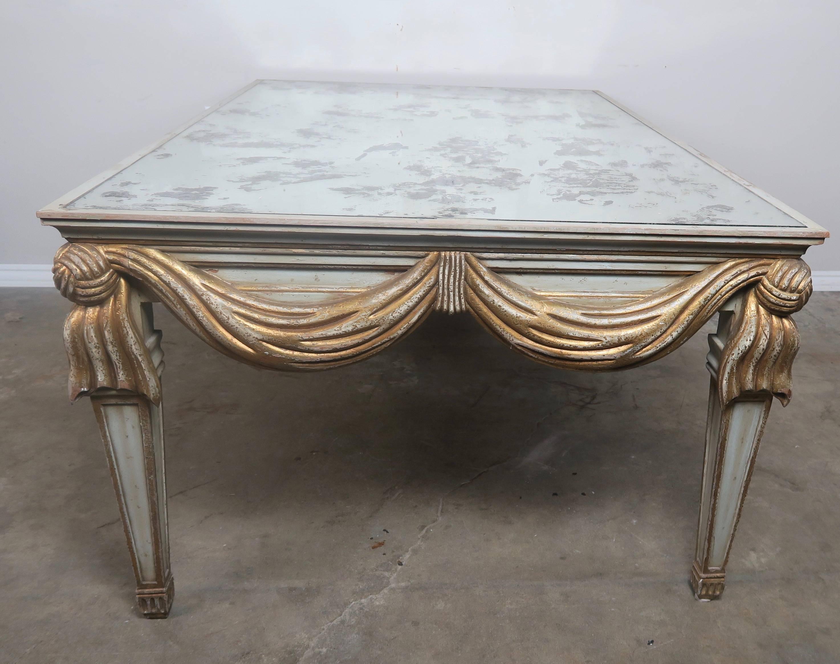 Neoclassical Italian Painted and Parcel-Gilt Mirrored Top Coffee Table