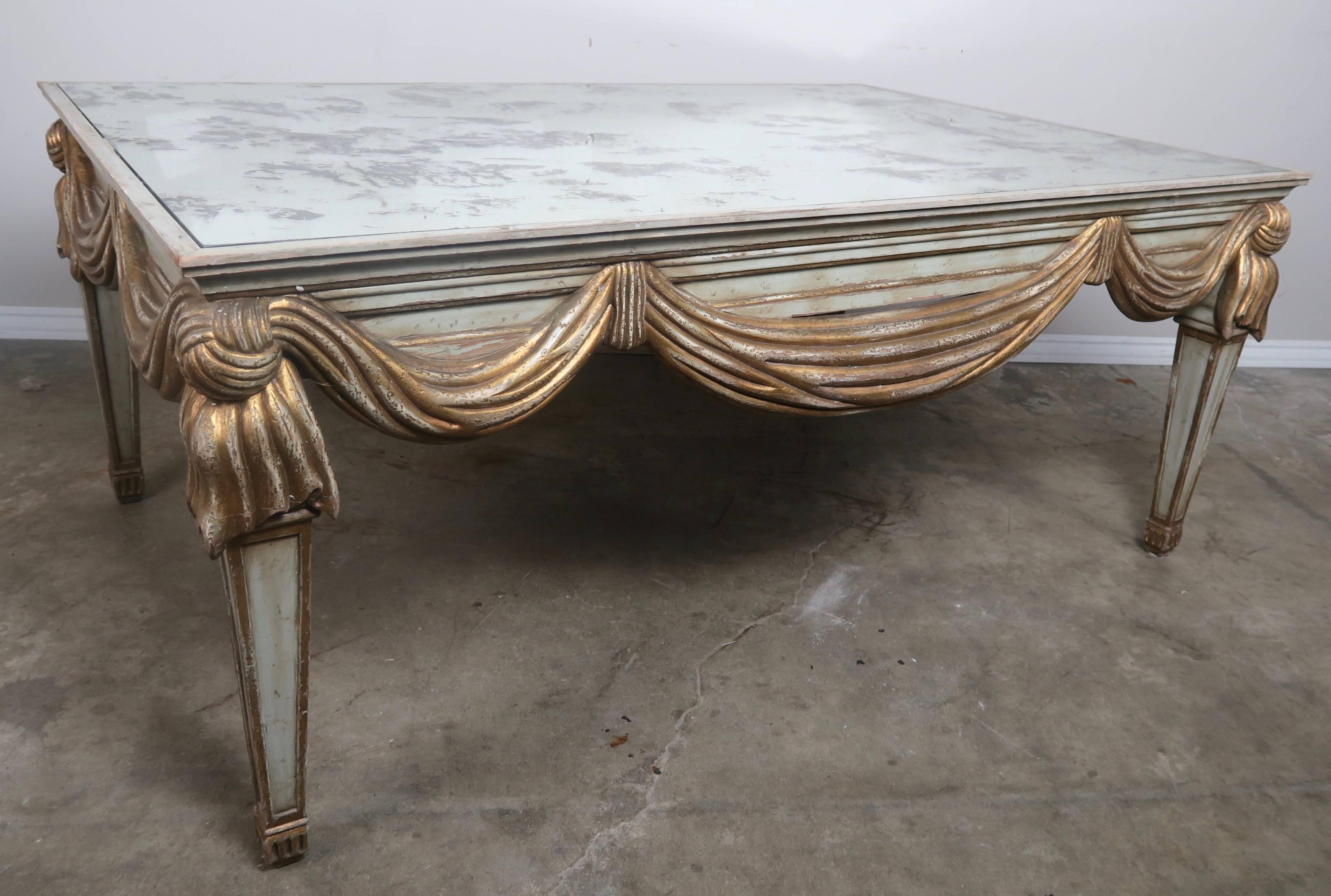 20th Century Italian Painted and Parcel-Gilt Mirrored Top Coffee Table