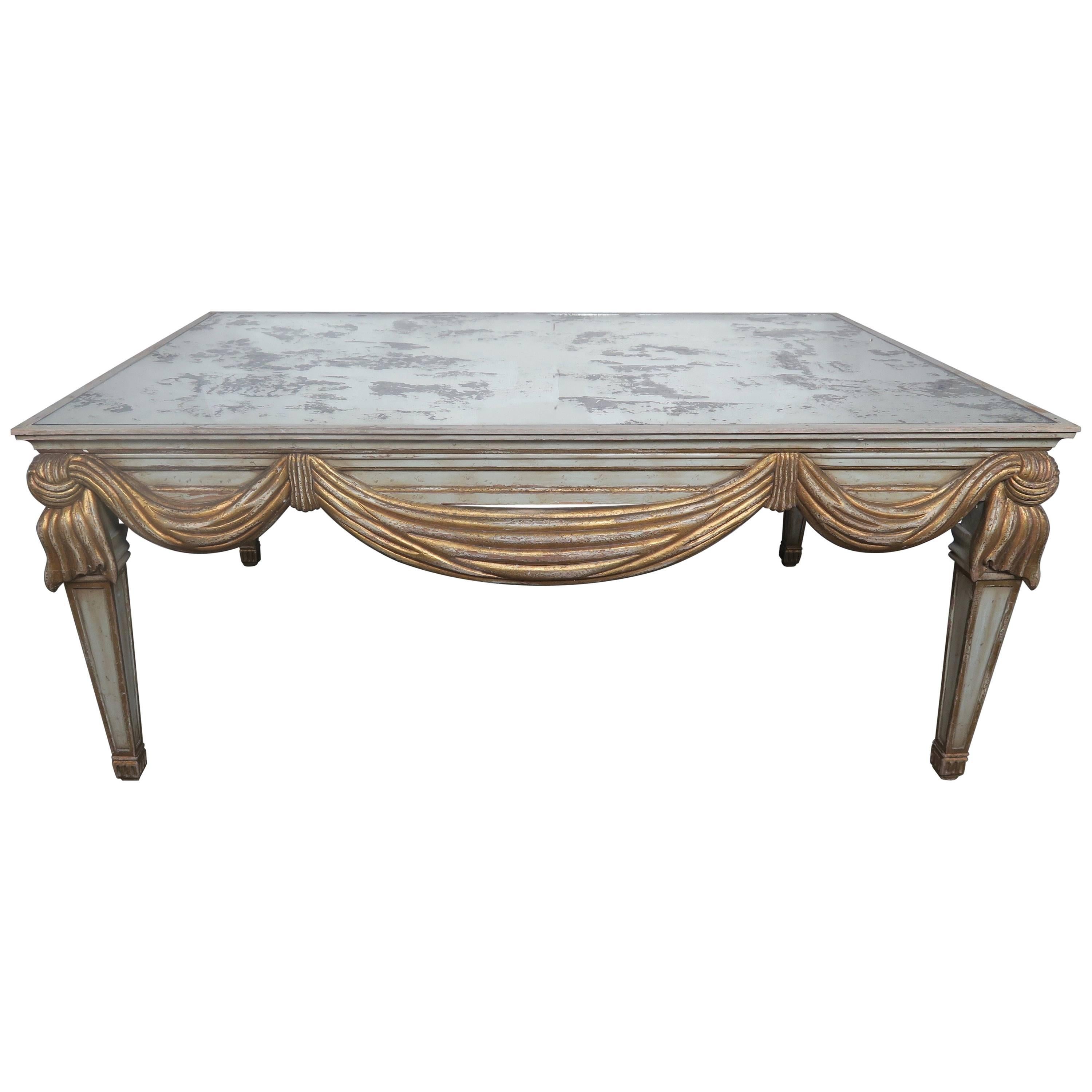 Italian Painted and Parcel-Gilt Mirrored Top Coffee Table