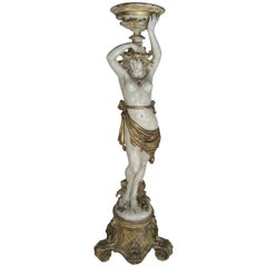 Italian Painted and Parcel Gilt Semi-Nude Woman Torchiere, circa 1930s