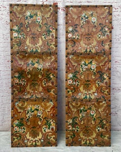 Italian Painted and Tooled Leather Panels A Pair