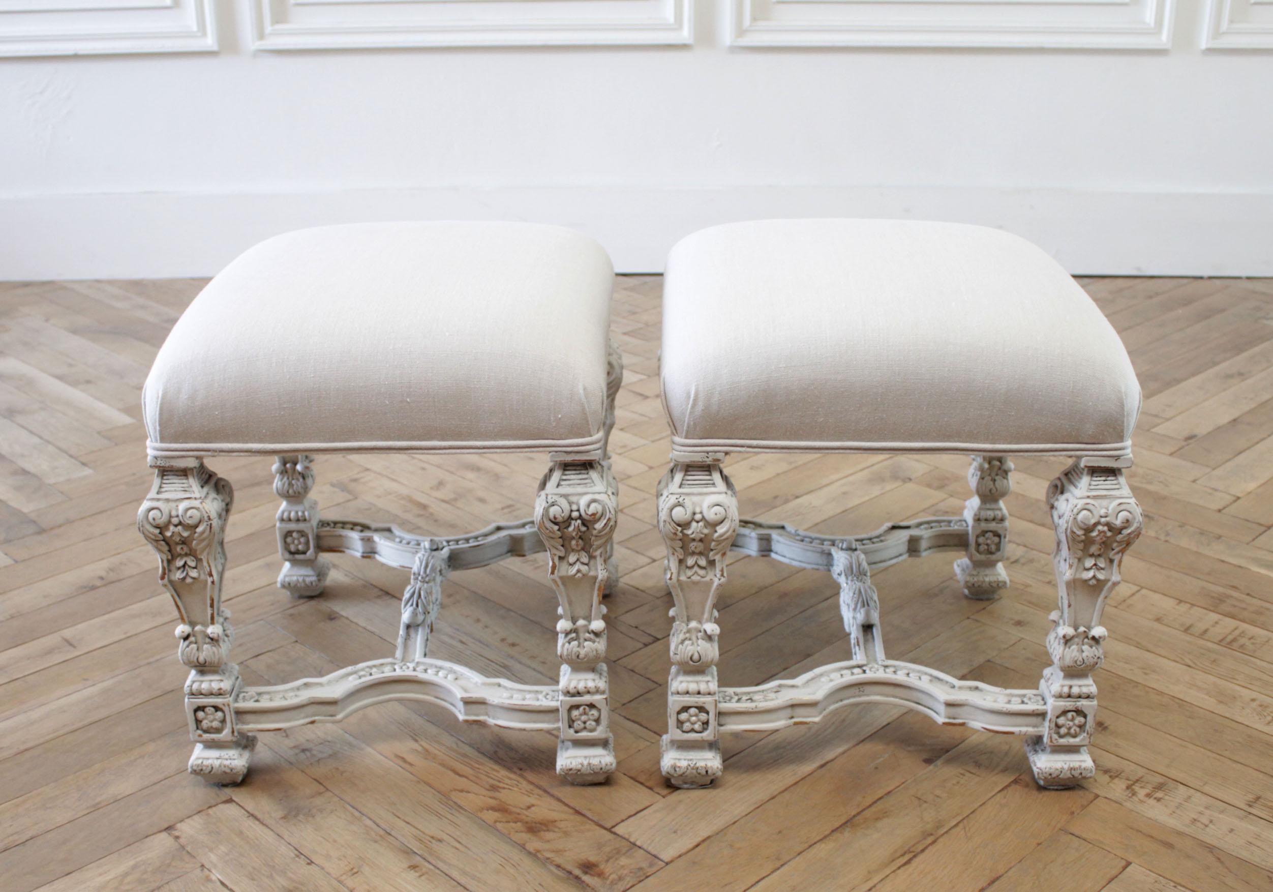 20th Century Italian Painted and Upholstered Ottomans or Vanity Stools