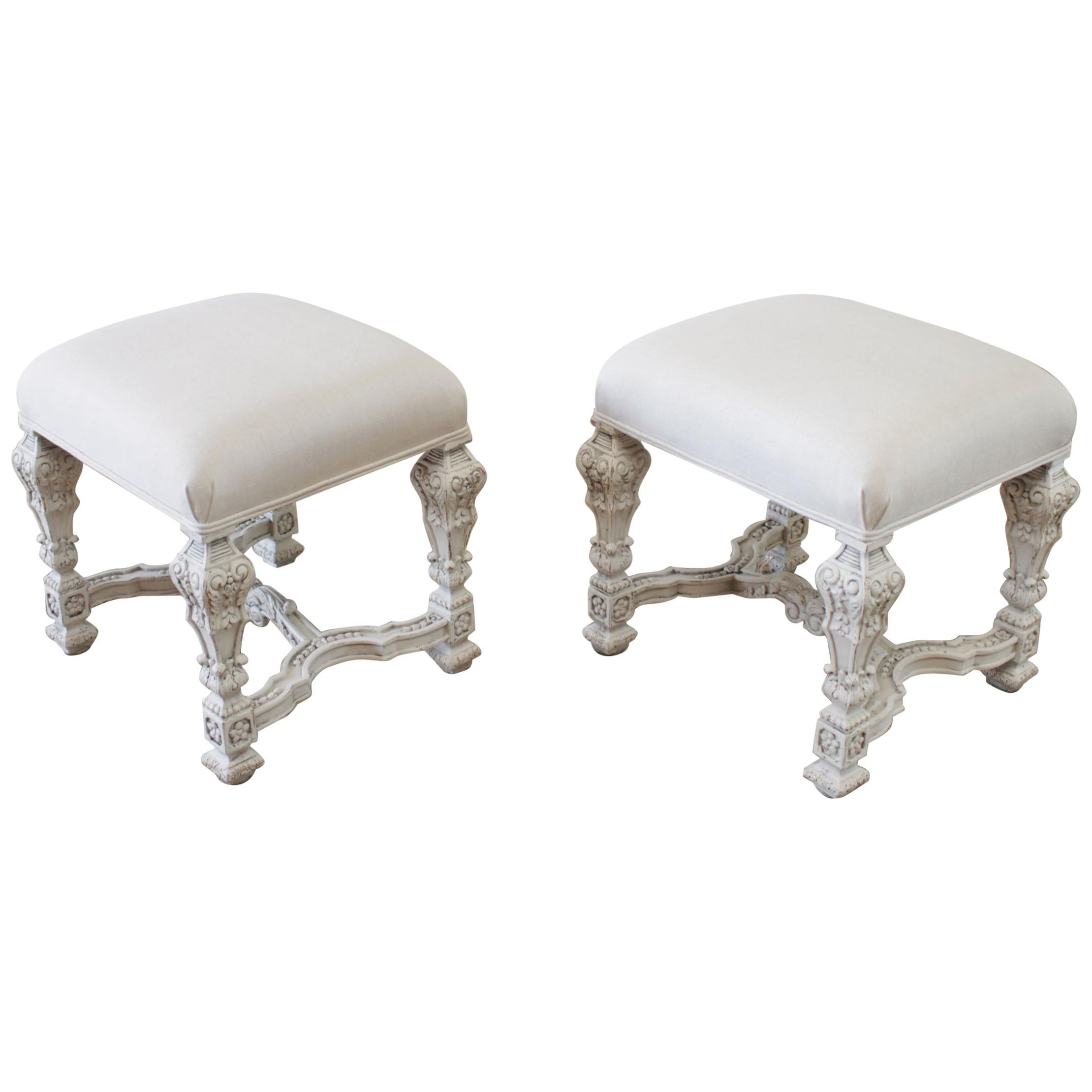 Italian Painted and Upholstered Ottomans or Vanity Stools
