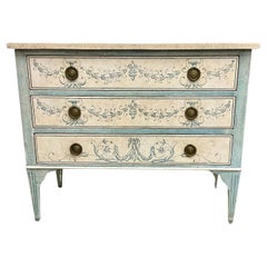 Vintage Italian Painted Blue and White 3 Drawer Commode