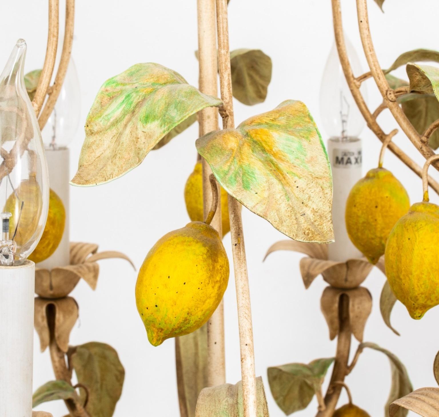 Italian Painted Cage Form 6 Light Lemon Chandelier 1