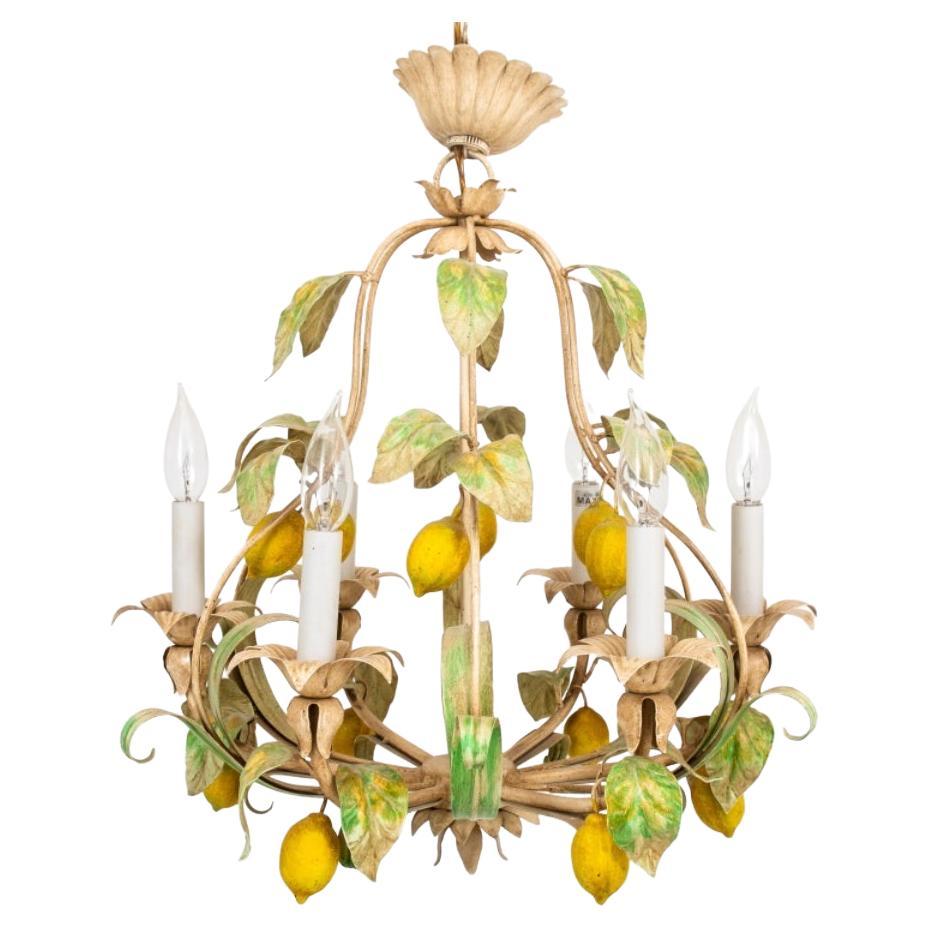 Italian Painted Cage Form 6 Light Lemon Chandelier