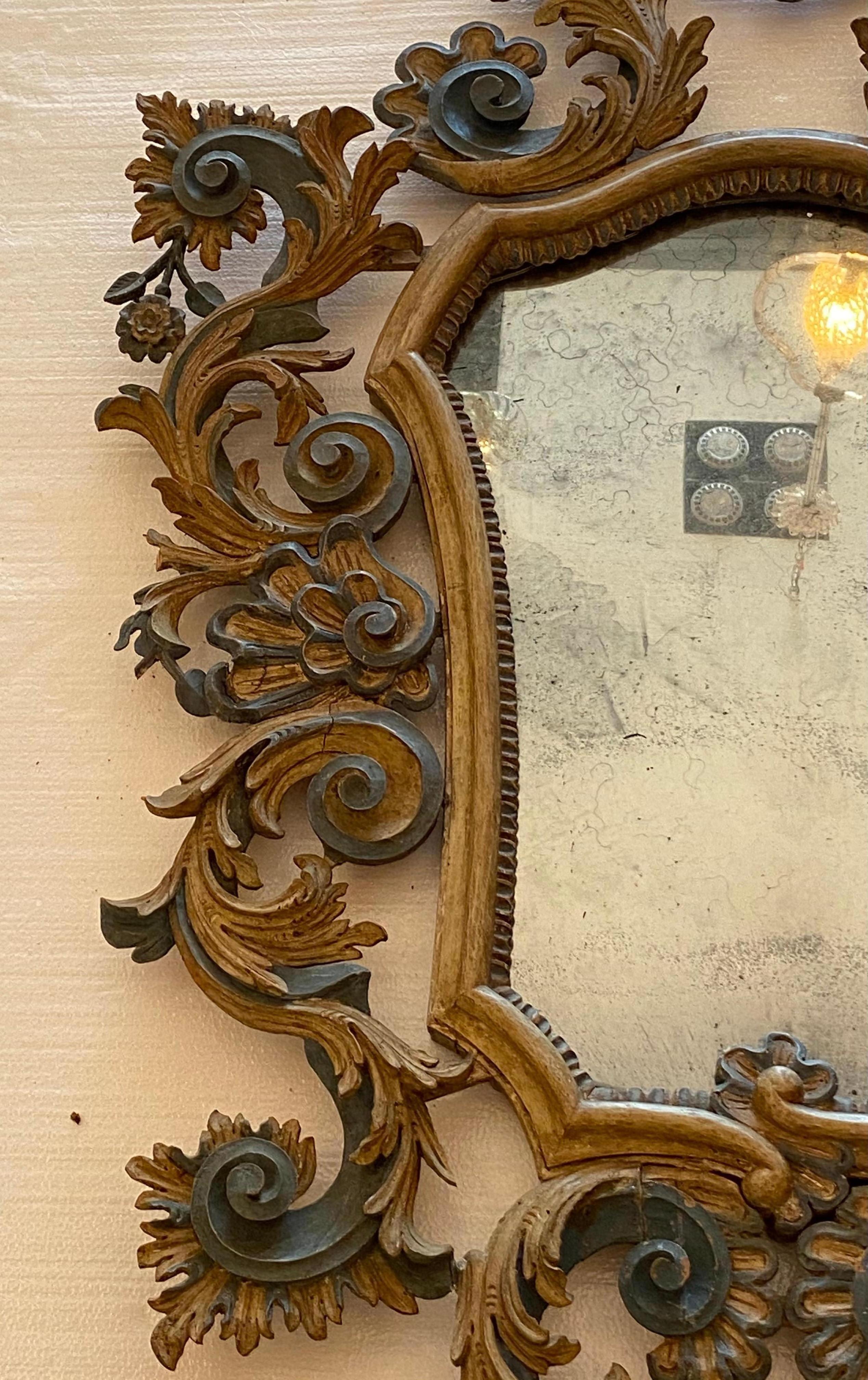 Rococo Italian Painted Cartouche Mirror For Sale