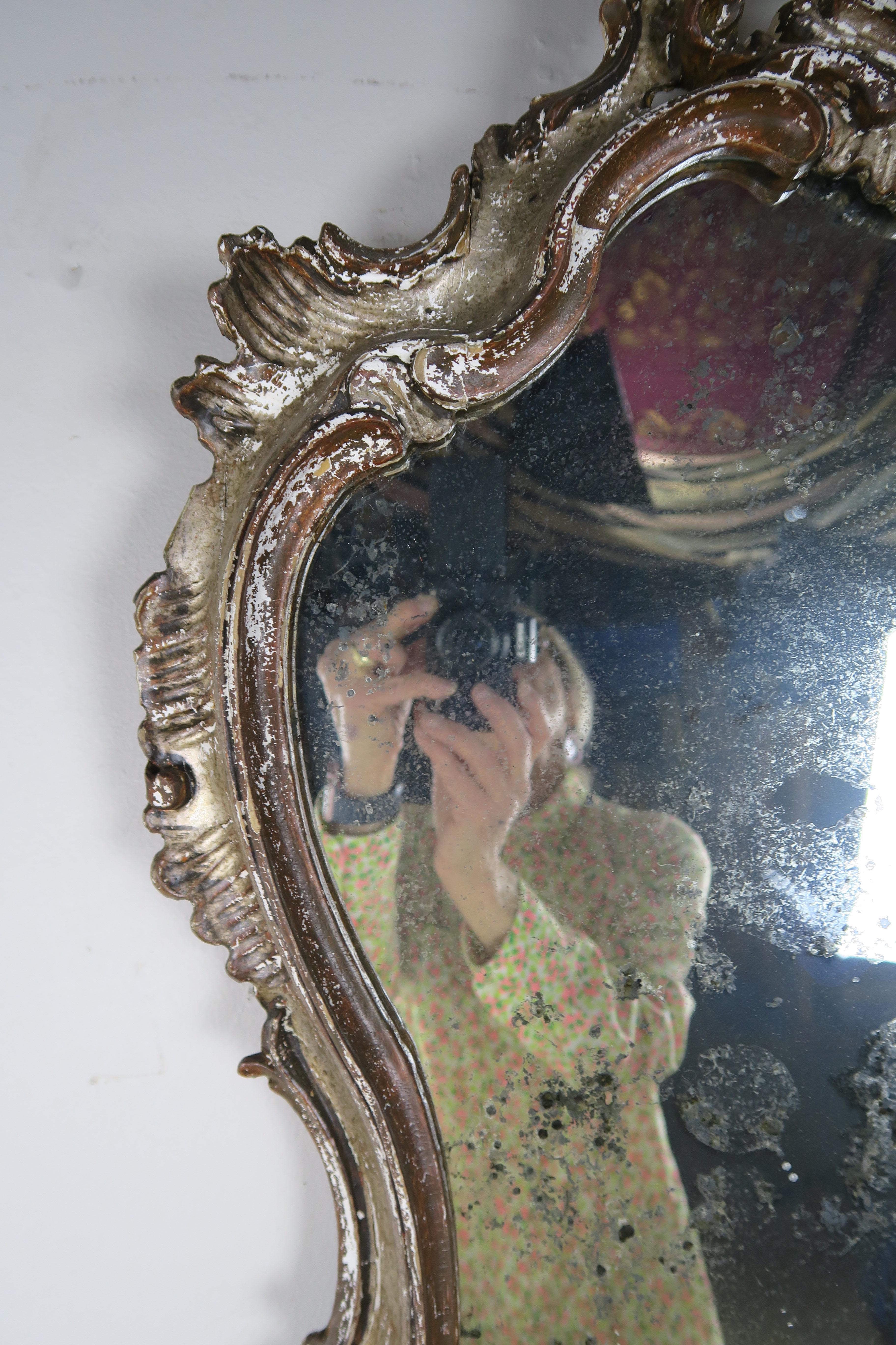 Rococo Italian Painted Carved Mirror, circa 1930s