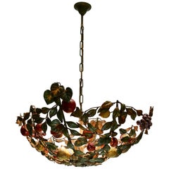 Retro Italian Painted Chandelier with Colored Fruit