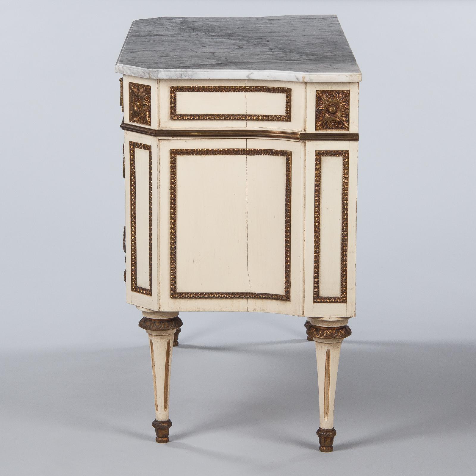 Italian Painted Chest of Drawers with Marble Top in Louis XVI Style, 1940s 8