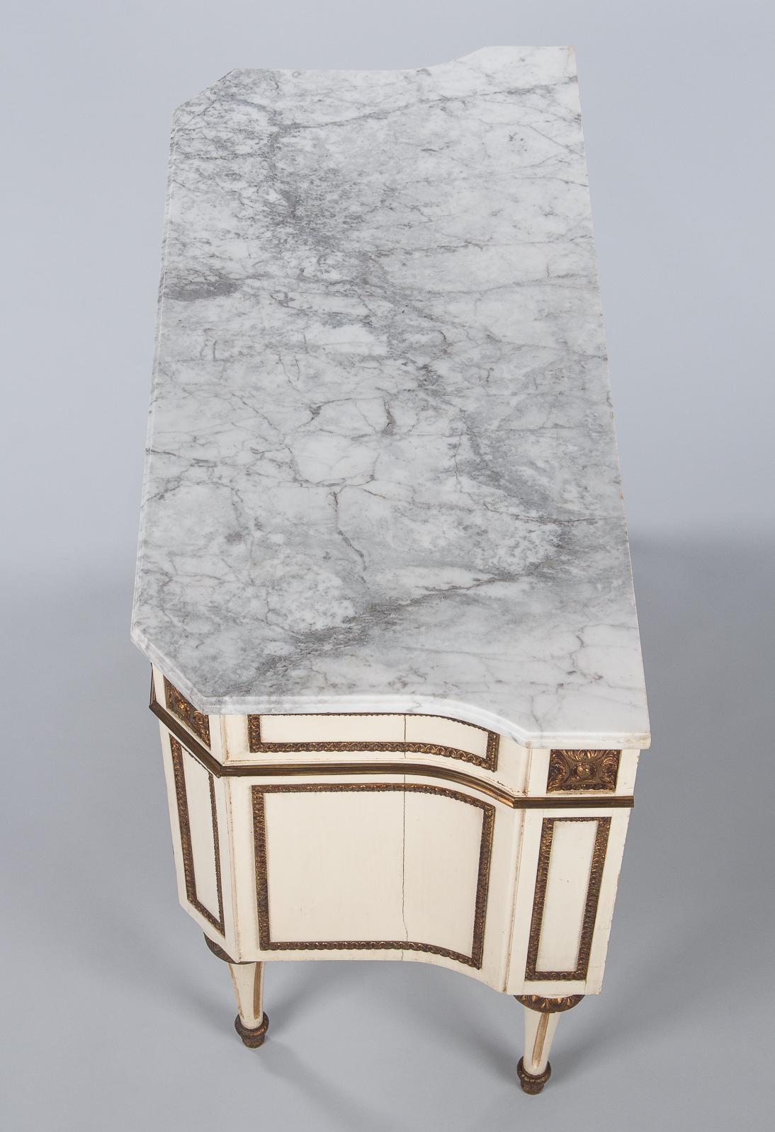 Italian Painted Chest of Drawers with Marble Top in Louis XVI Style, 1940s 9