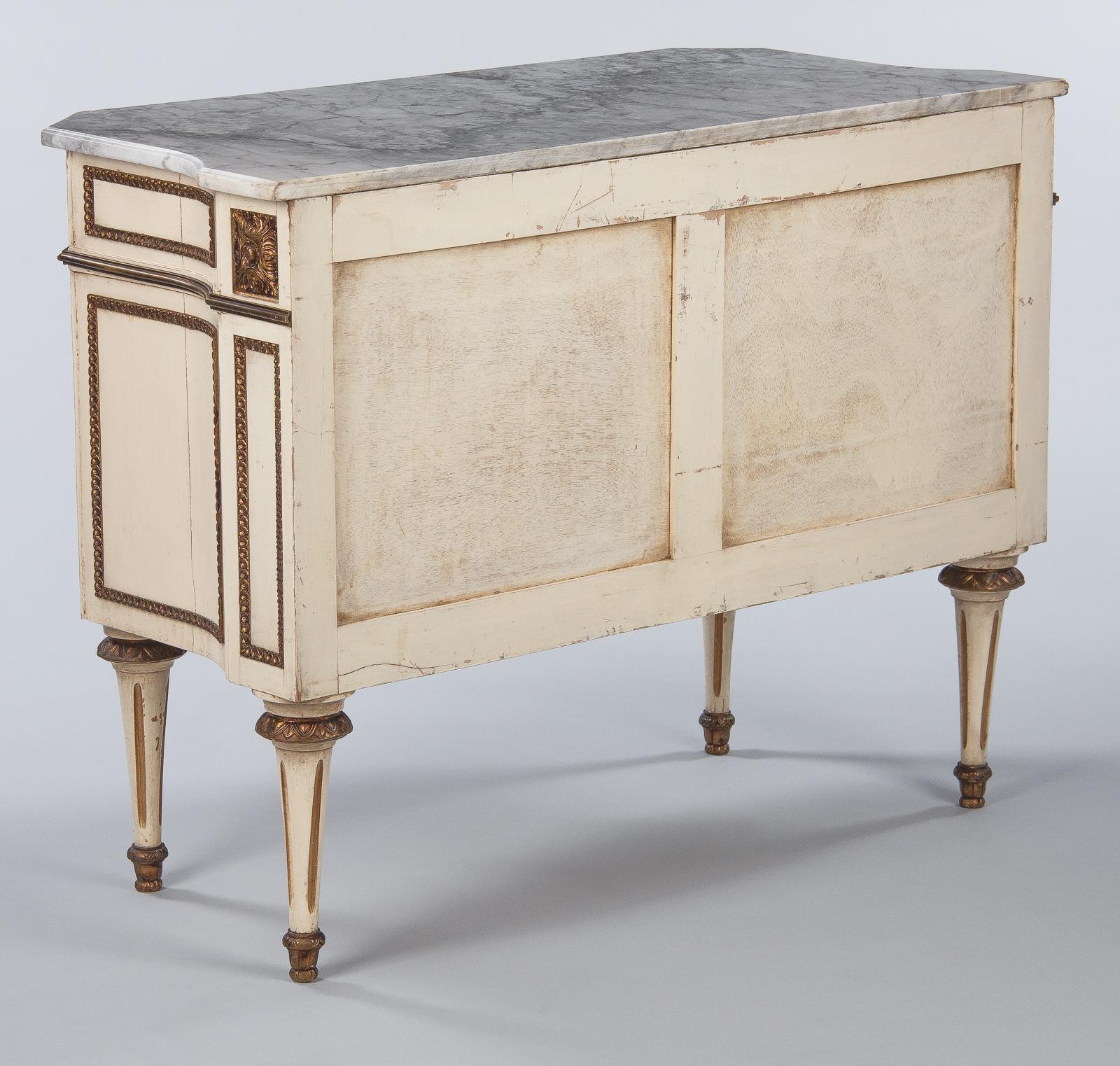 Italian Painted Chest of Drawers with Marble Top in Louis XVI Style, 1940s 10