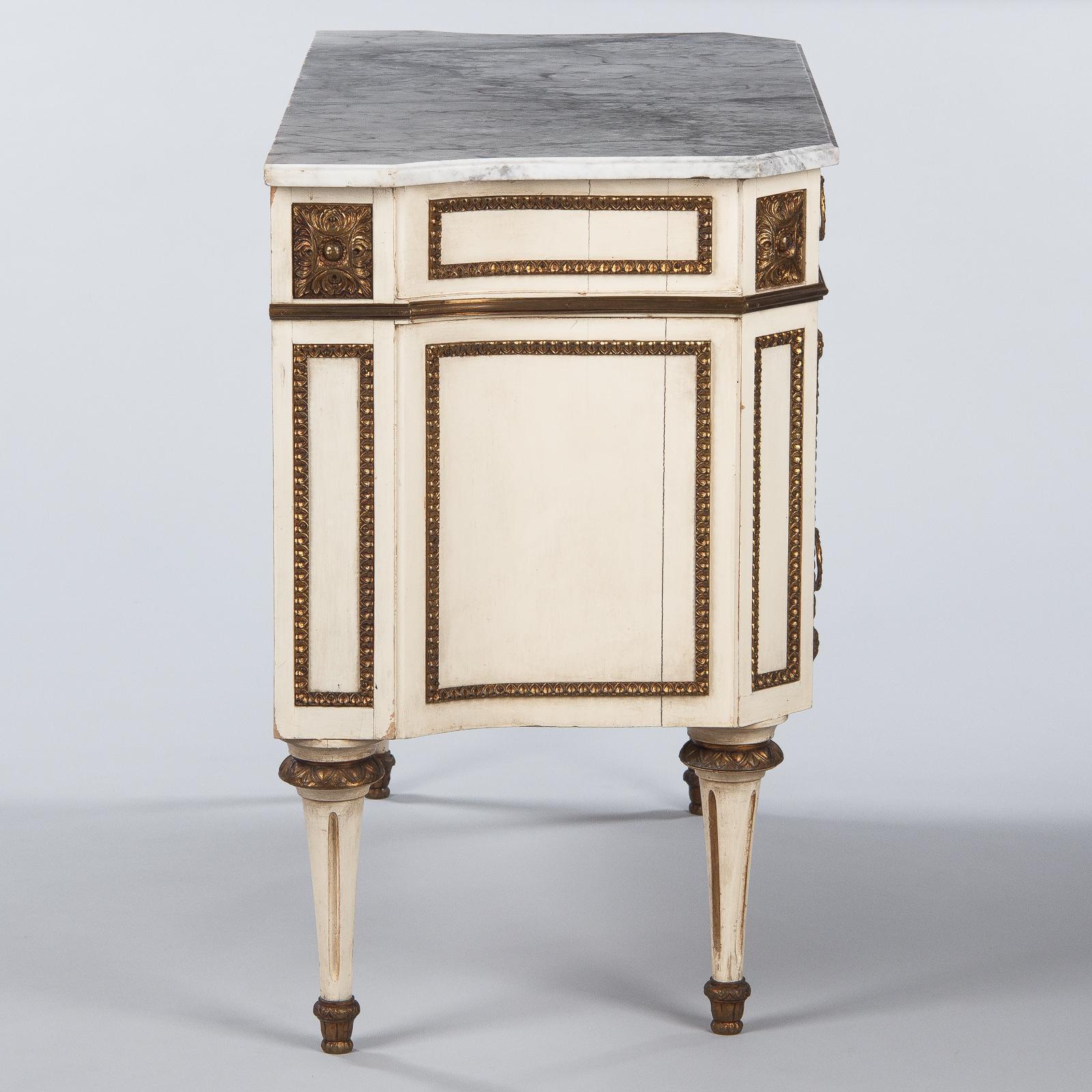 Italian Painted Chest of Drawers with Marble Top in Louis XVI Style, 1940s 11